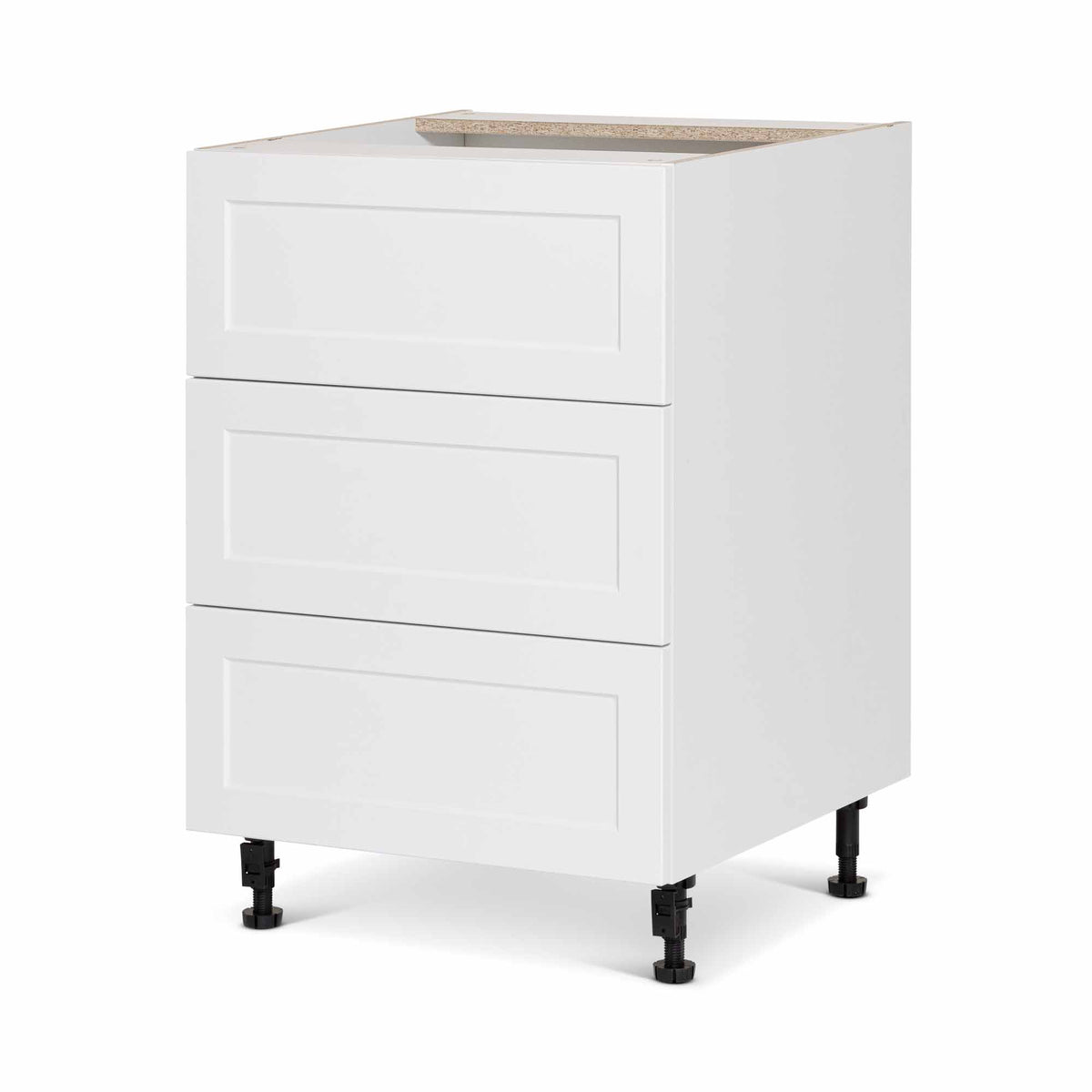Module de bas d&#39;armoire de cuisine de style Shaker en mélamine blanche avec 3 tiroirs, 24&quot;