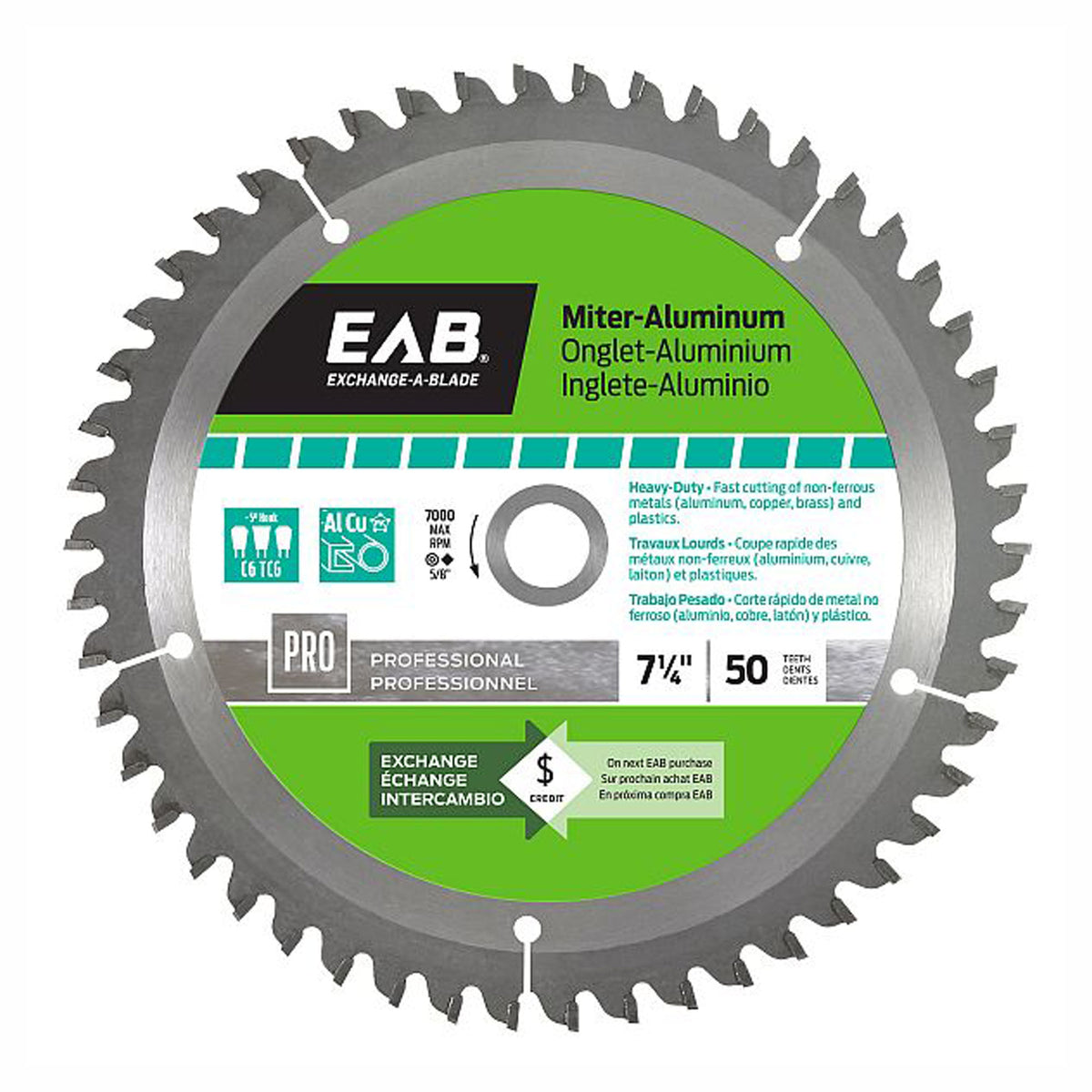 Lame de scie au carbure, pour l'aluminium, 7-1/4'' x 50 dents