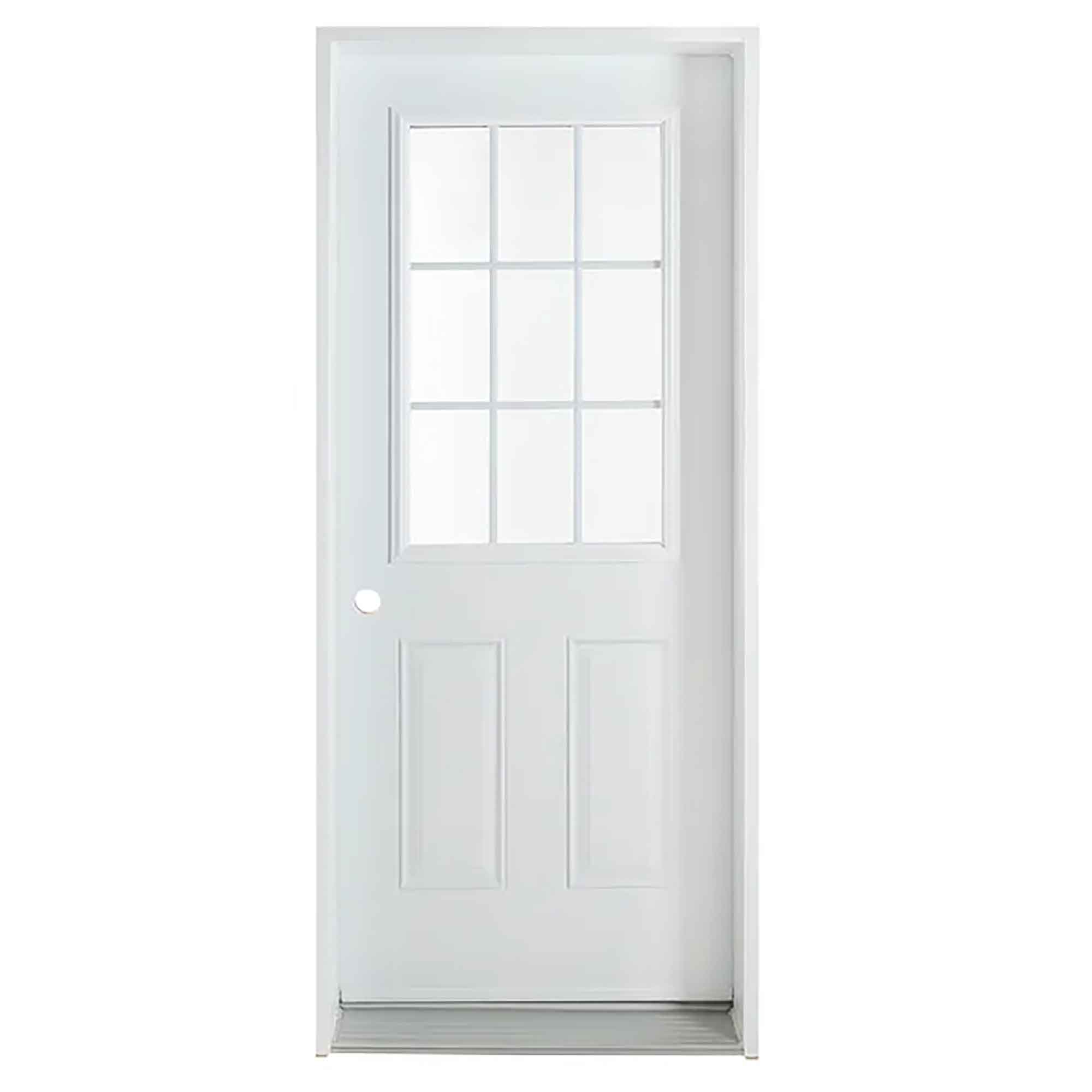 Porte d'acier extérieur, modèle B06, droite 34'', verre carrelage,  blanc