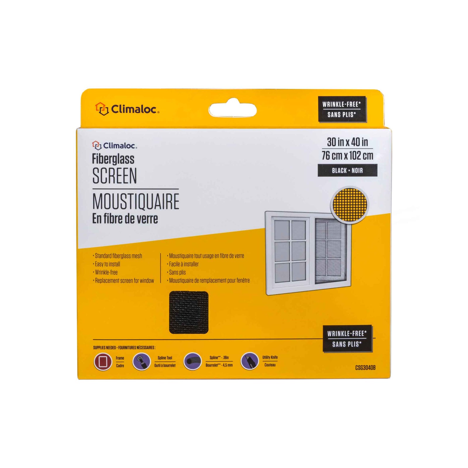 Moustiquaire en fibre de verre de 30" x 40'', noire