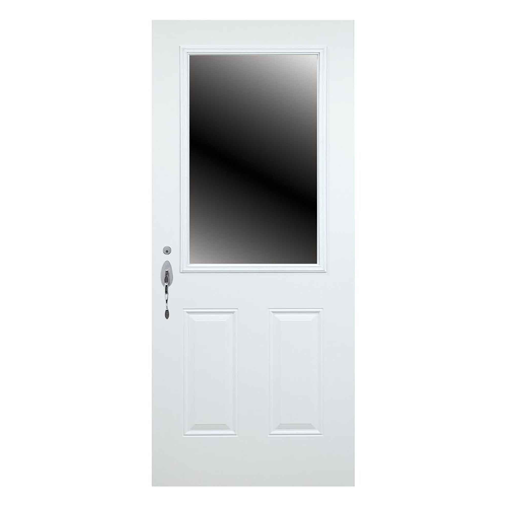 Porte d'acier extérieur, modèle B02, gauche 34'', verre fixe,  blanc