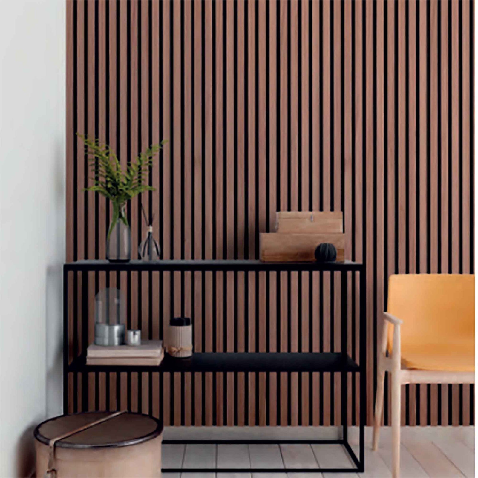 Revêtement mural intérieur acoustique à latte 2' x 8', noyer