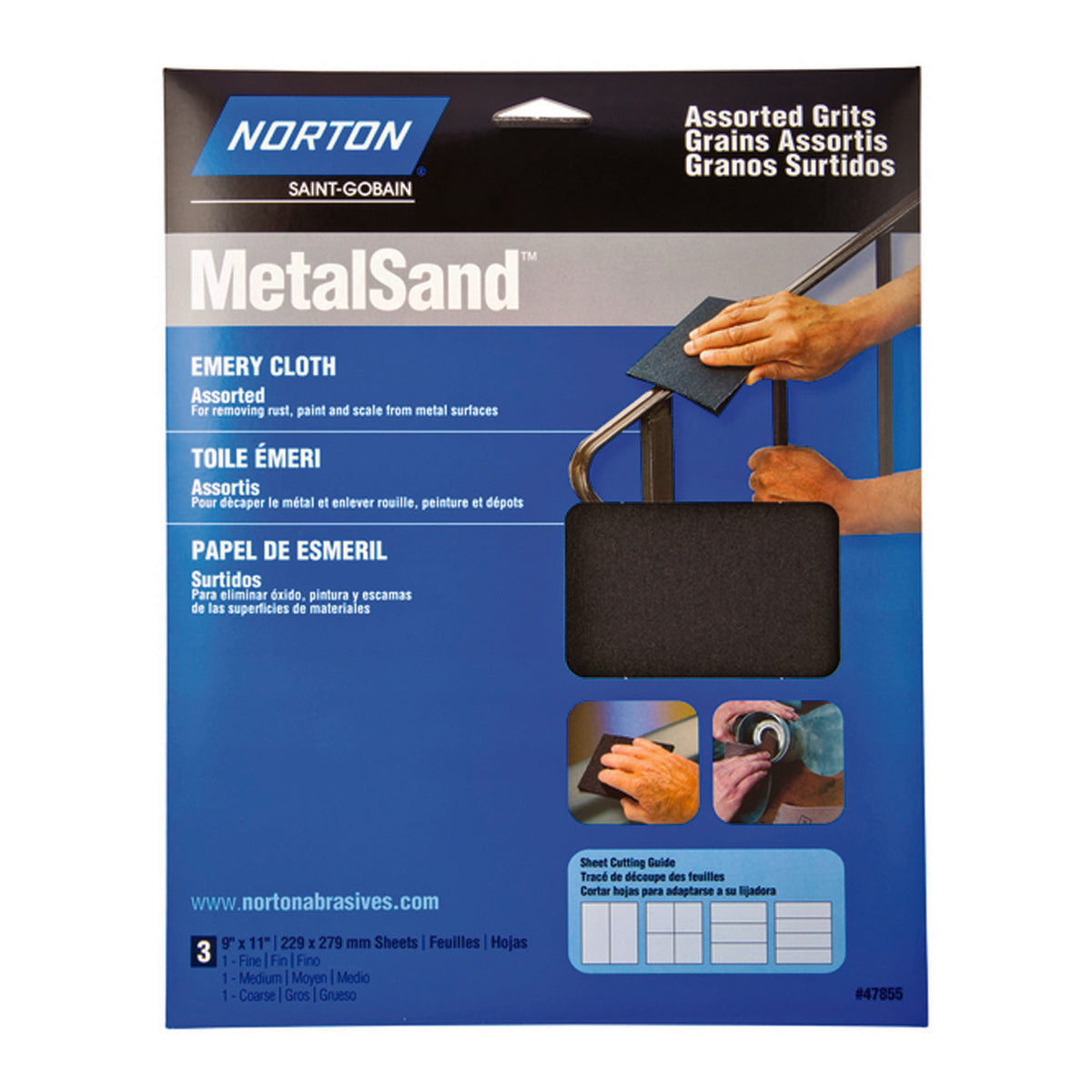 Toile d'Éneri Métal Sand, 9'' x 11'', grain assorti (emballage de 3)