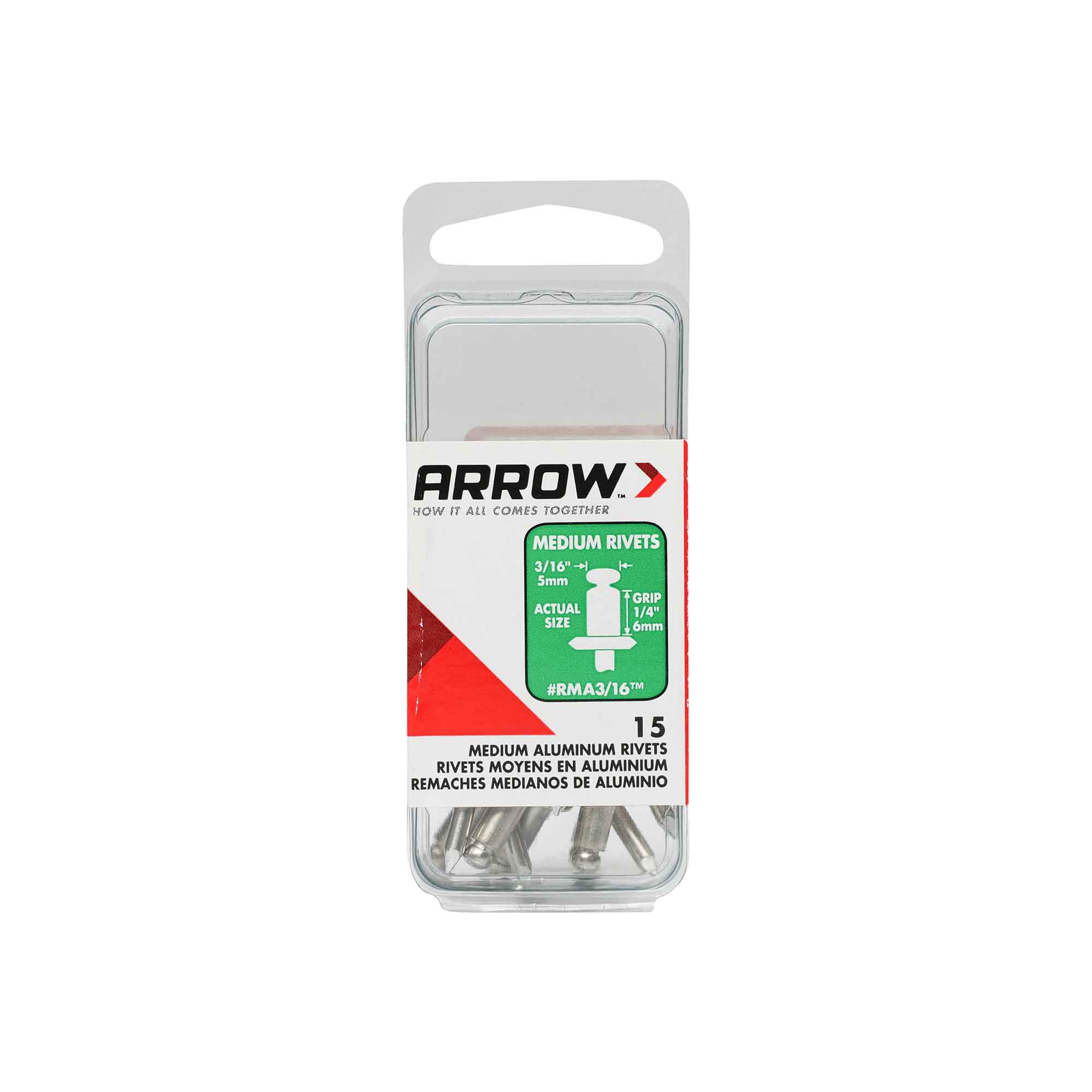 Rivet moyen 3/16" en aluminium, 15 unités 