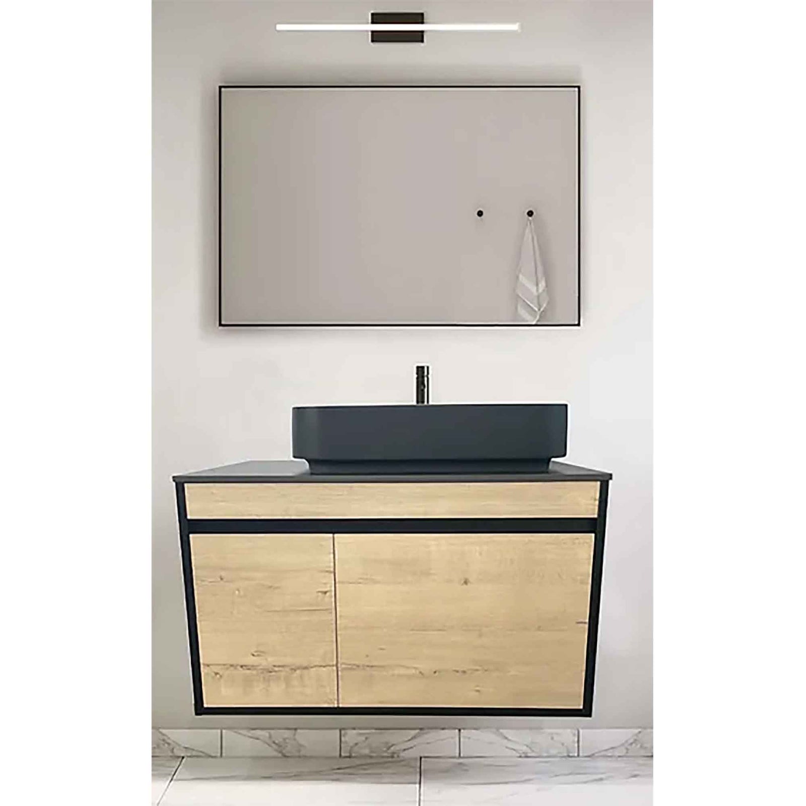 Vanité murale suspendue32'', fini grain de bois et noir