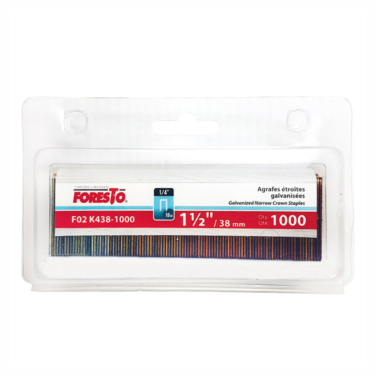 Agrafe en acier inoxydable, calibre 18, 1/4'' x 1'' (emballage de 1 000)