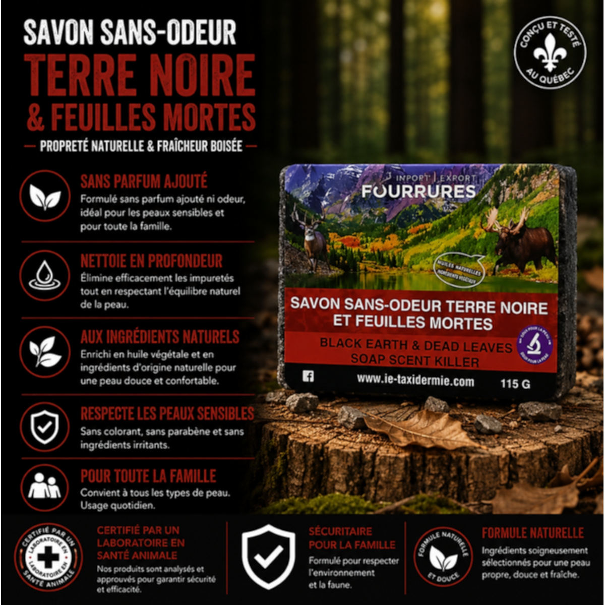 Savon, terre noire et feuilles mortes, 115 gr