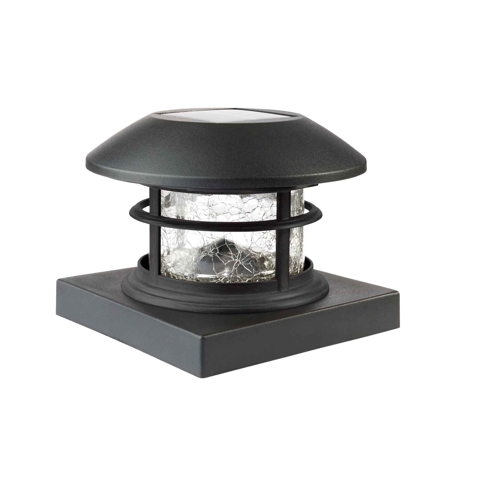 Capuchon solaire pour poteau avec lentille cylindrique en verre craquelé, noir (2 unités)