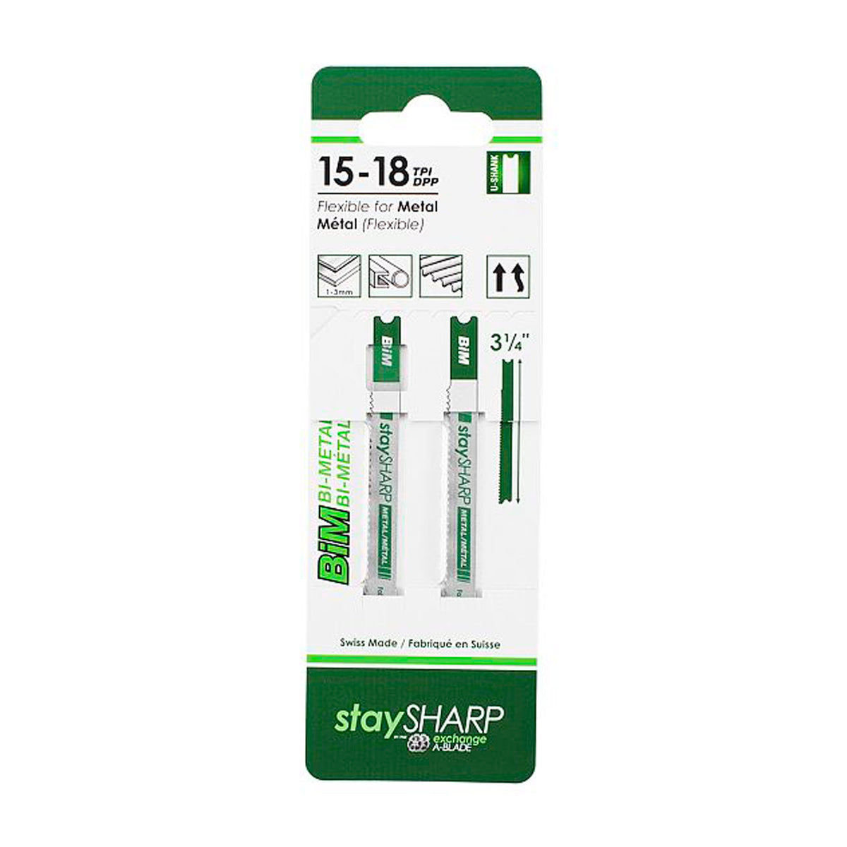 Lame de scie sauteuse, métal, tige U, 3-1/4&#39;&#39; x 15/18 dents (emballage de 2)
