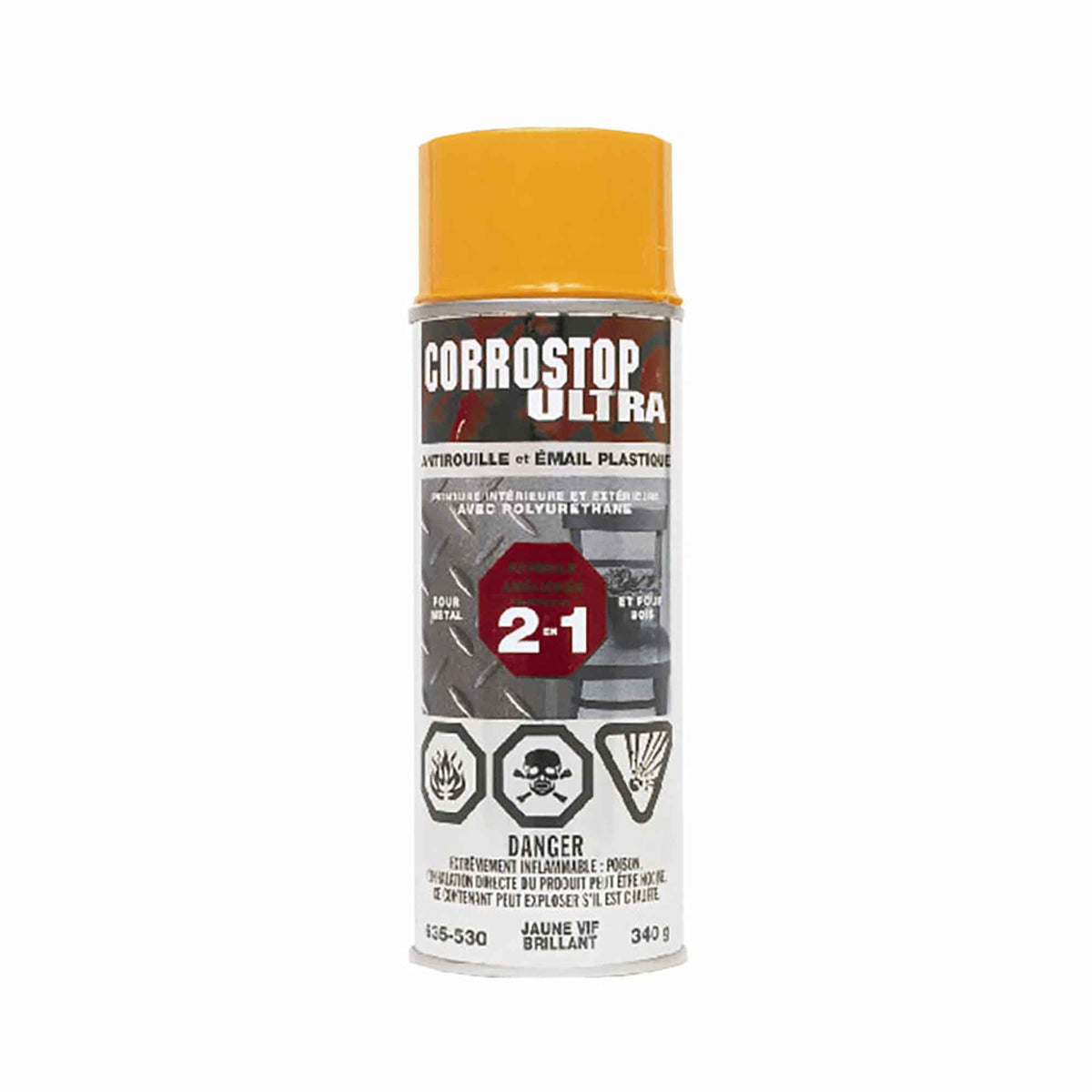 Peinture aérosol Corrostop, antirouille, jaune vif brillant, 340 gr