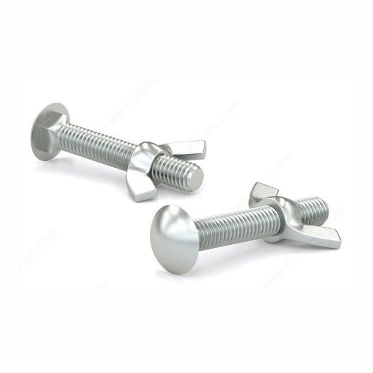 Boulon de carrosserie, tête ronde, zinc, avec écrou papillon, 1/4'' x 2-1/2'' (emballage de 10)