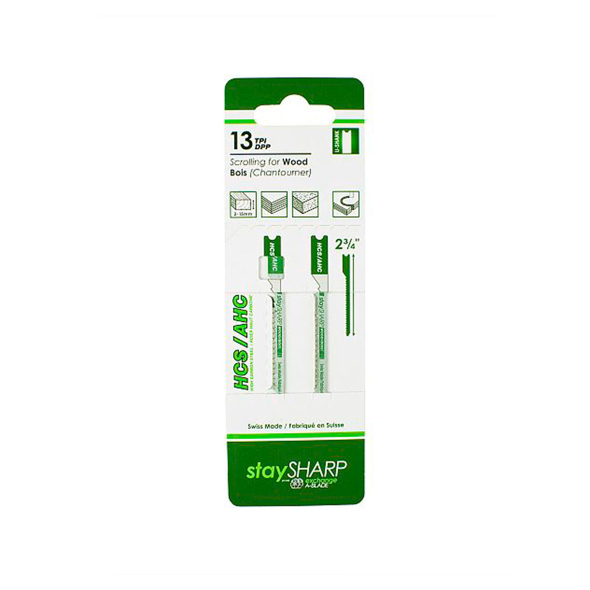 Lame de scie sauteuse, tige U, 2-3/4&#39;&#39; x 13 dents (emballage de 2)