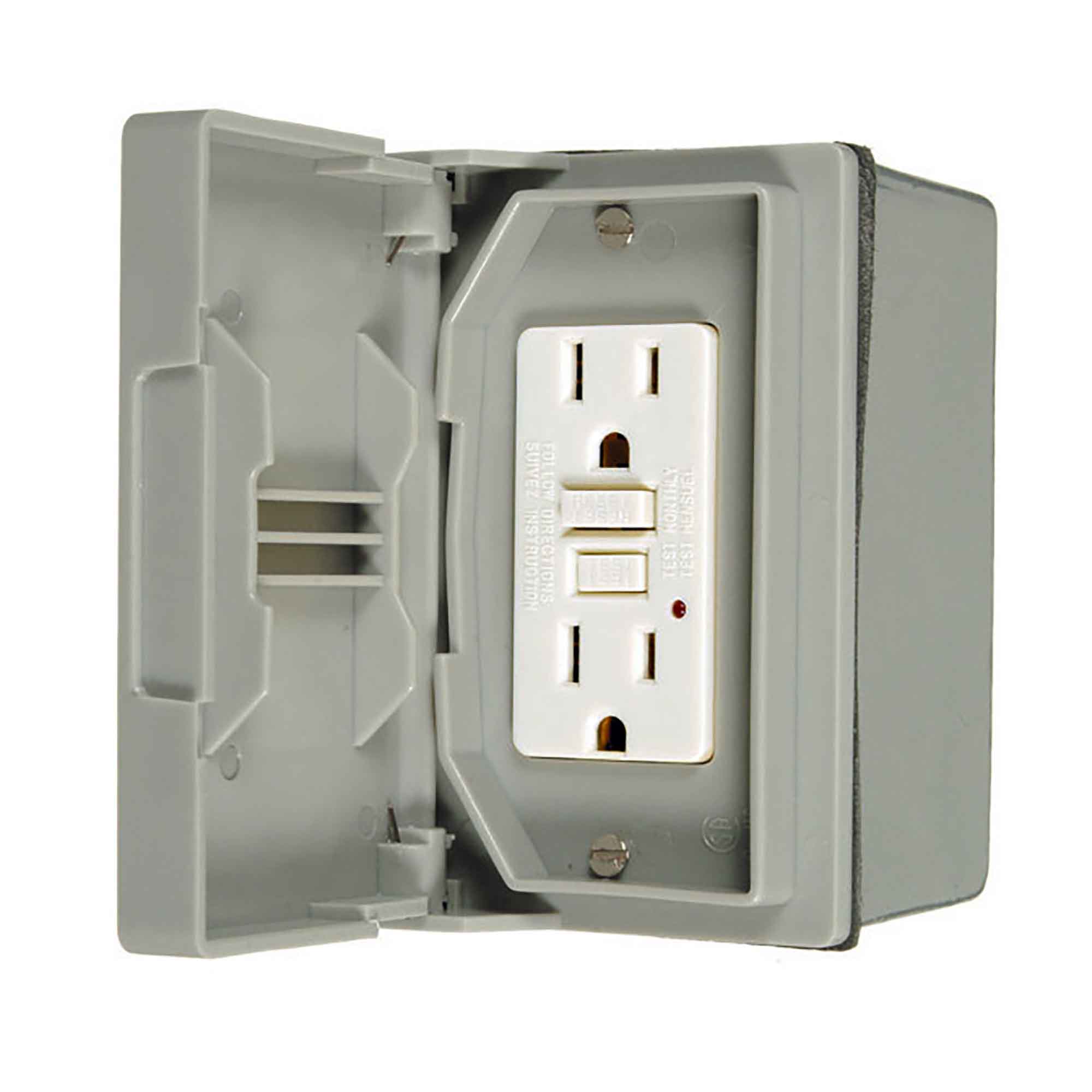 Trousse GFCI avec réceptacle horizontal résistant aux intempéries de 15 A / 125 V, gris