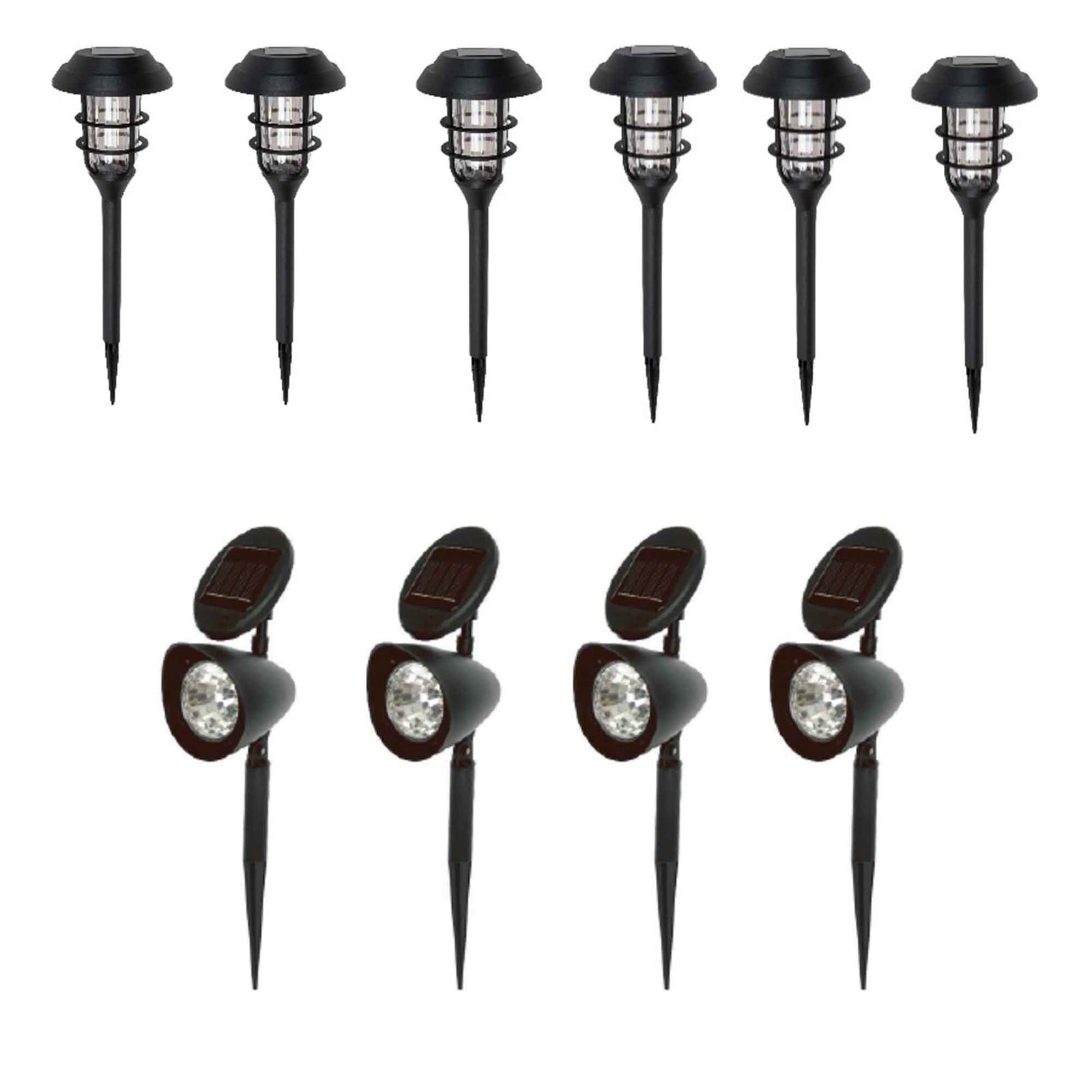 Ensemble de lampes solaires et de projecteurs pour allé, noir (10 pièces)