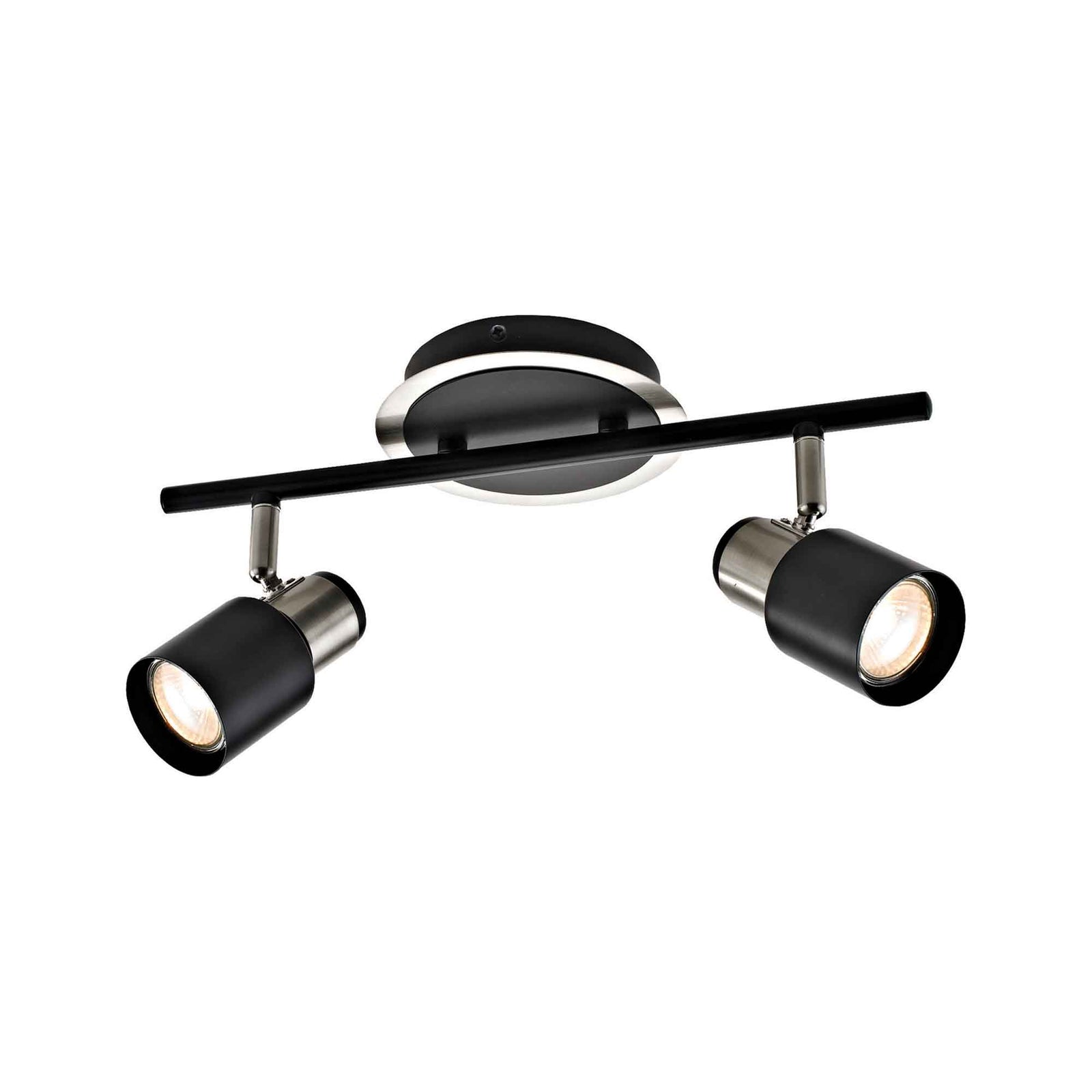 Rail d'éclairage Harbour à 2 têtes en nickel brossé et noir mat, 14,6'' x 6,7''