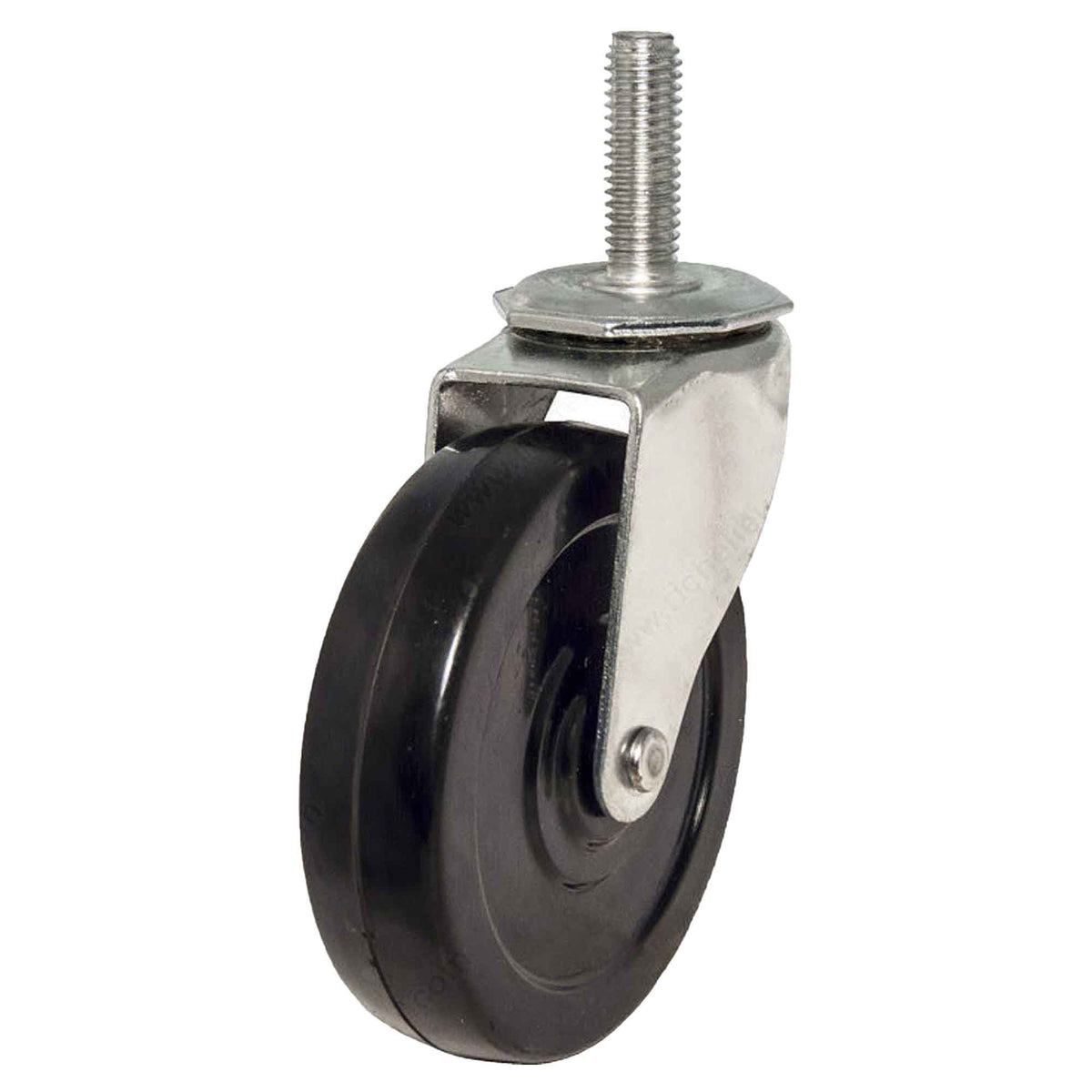 Roulette en caoutchouc à tige fileté, noir, 4''