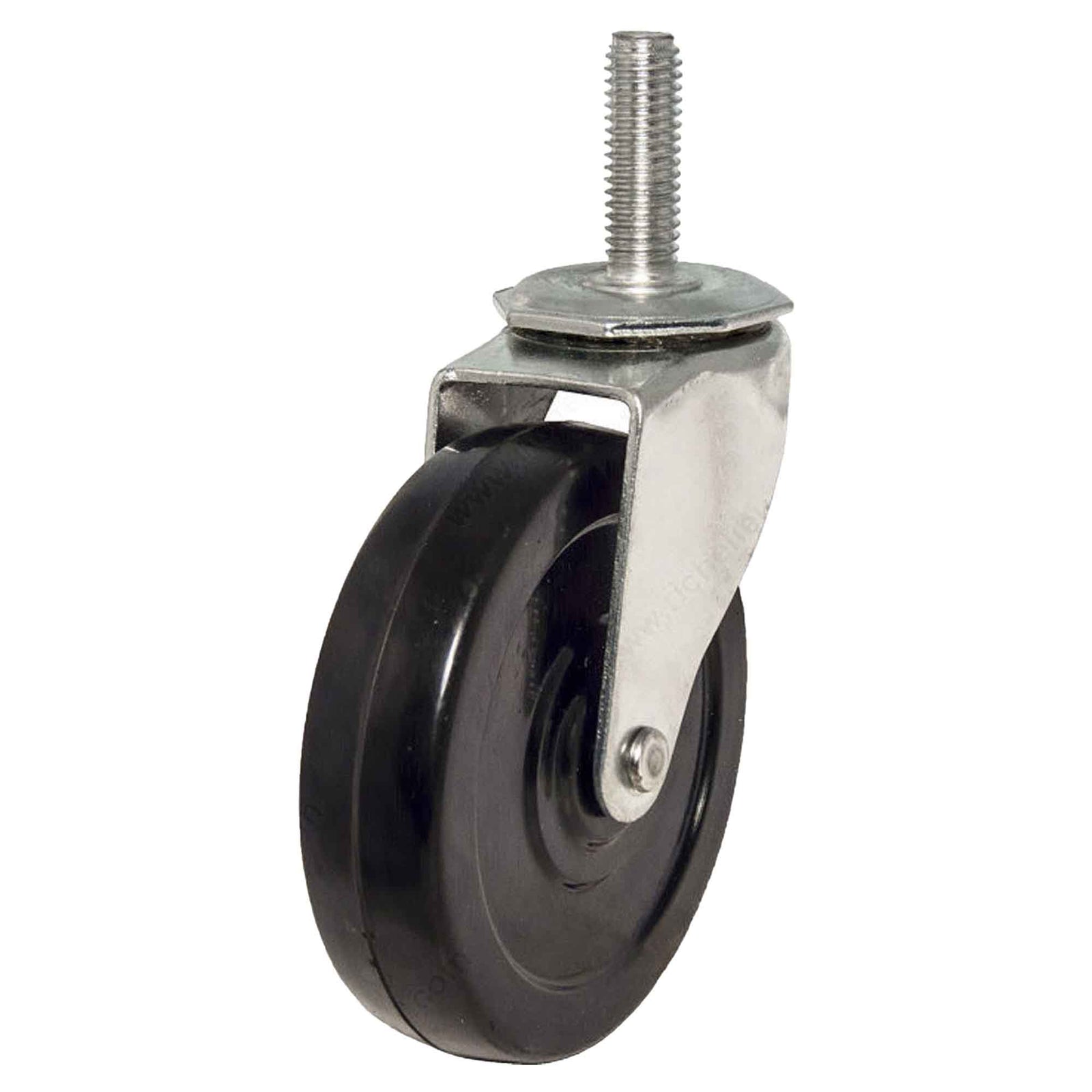 Roulette en caoutchouc à tige fileté, noir, 4''