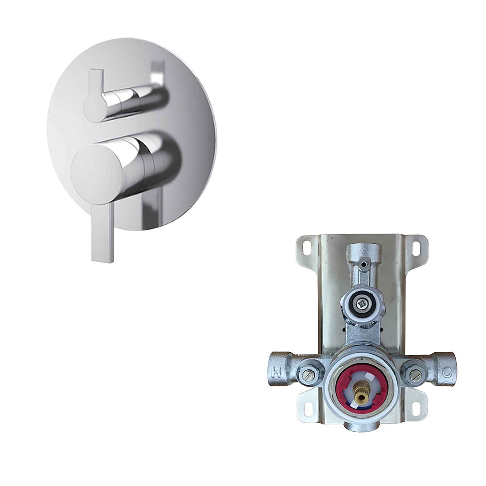 Robinet de bain-douche rond avec mitigeur à 3 voies, chrome