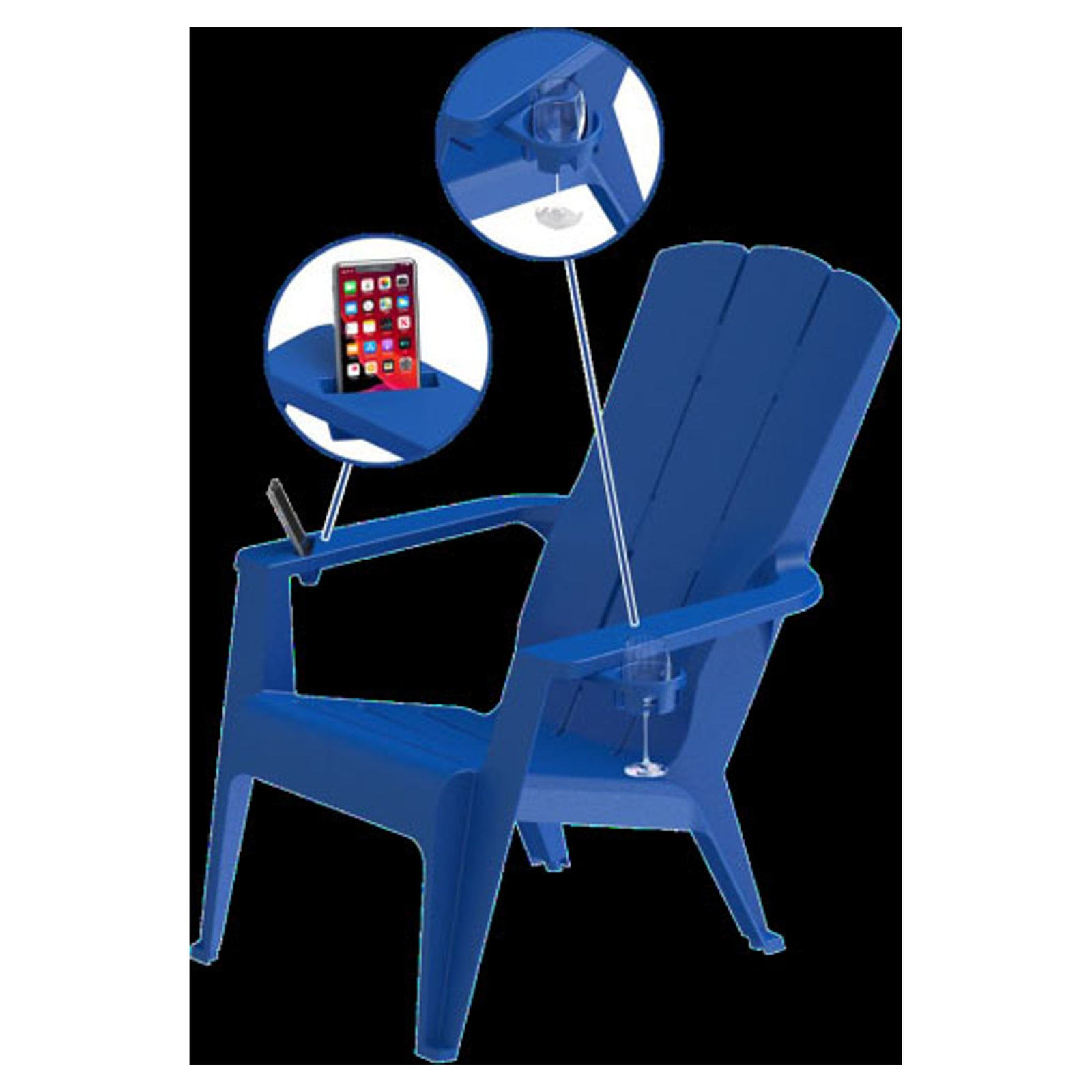 Chaise Adirondak, avec porte cellulaire et porte verre, turquoise