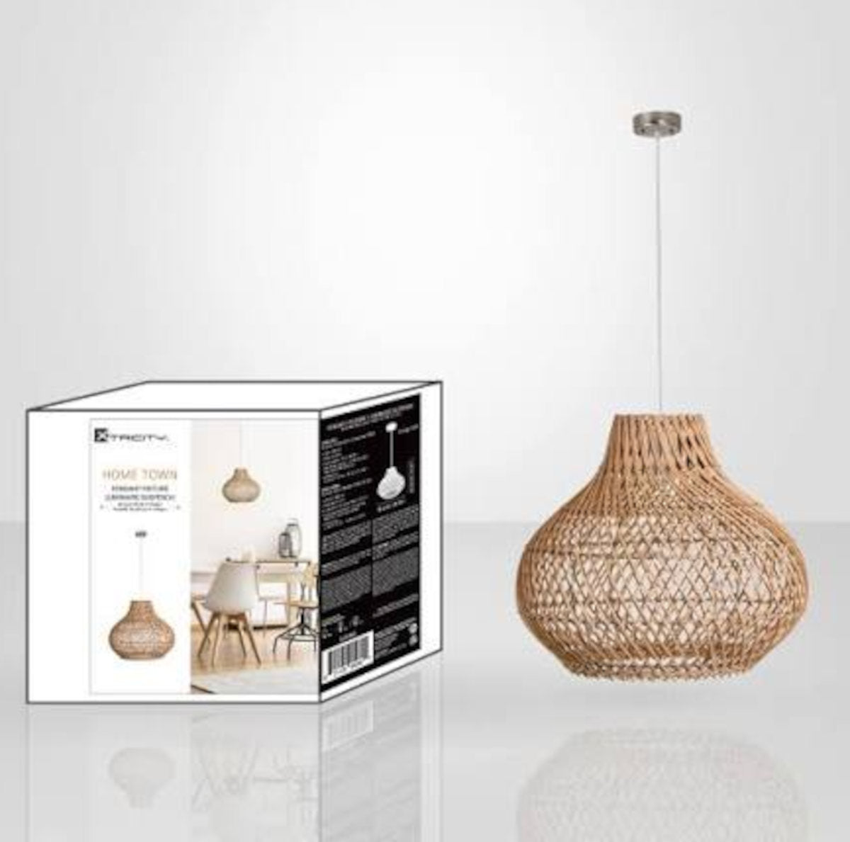 Luminaire Suspendu Home Town, En Rottin, 35 X 30 Cm