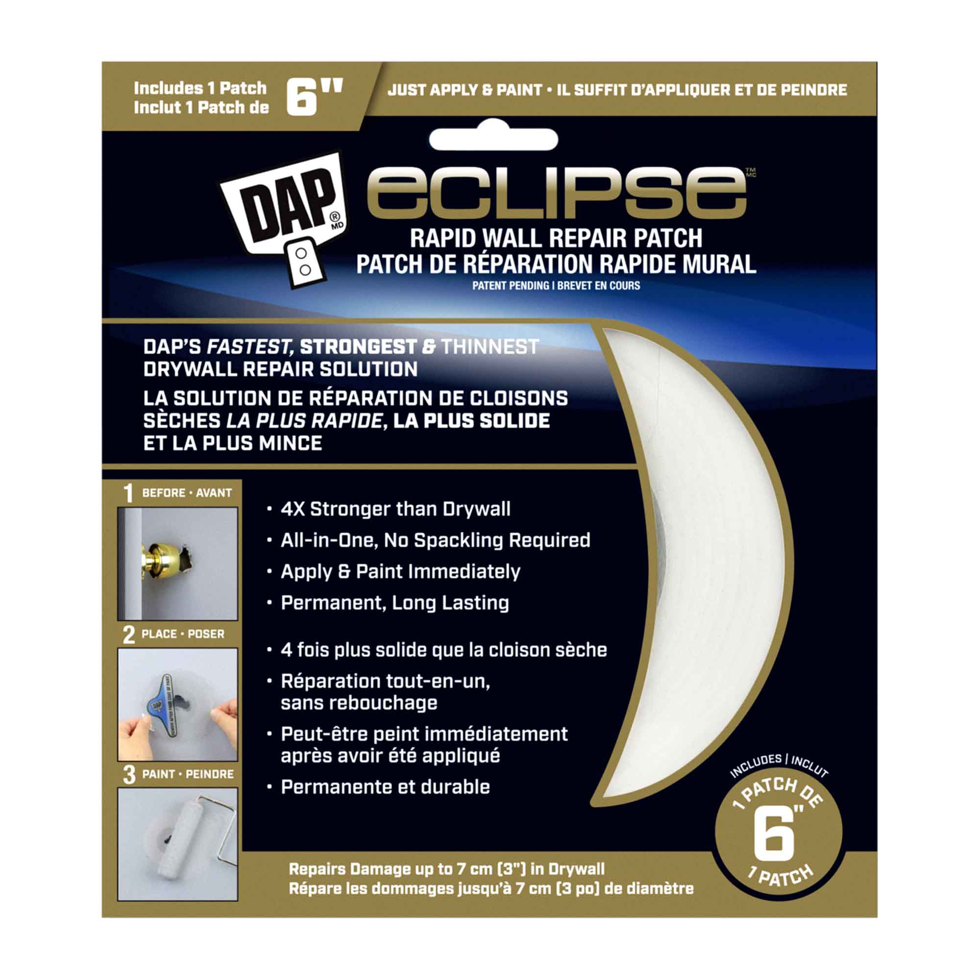 Patch de réparation murale rapide Eclipse, 6"
