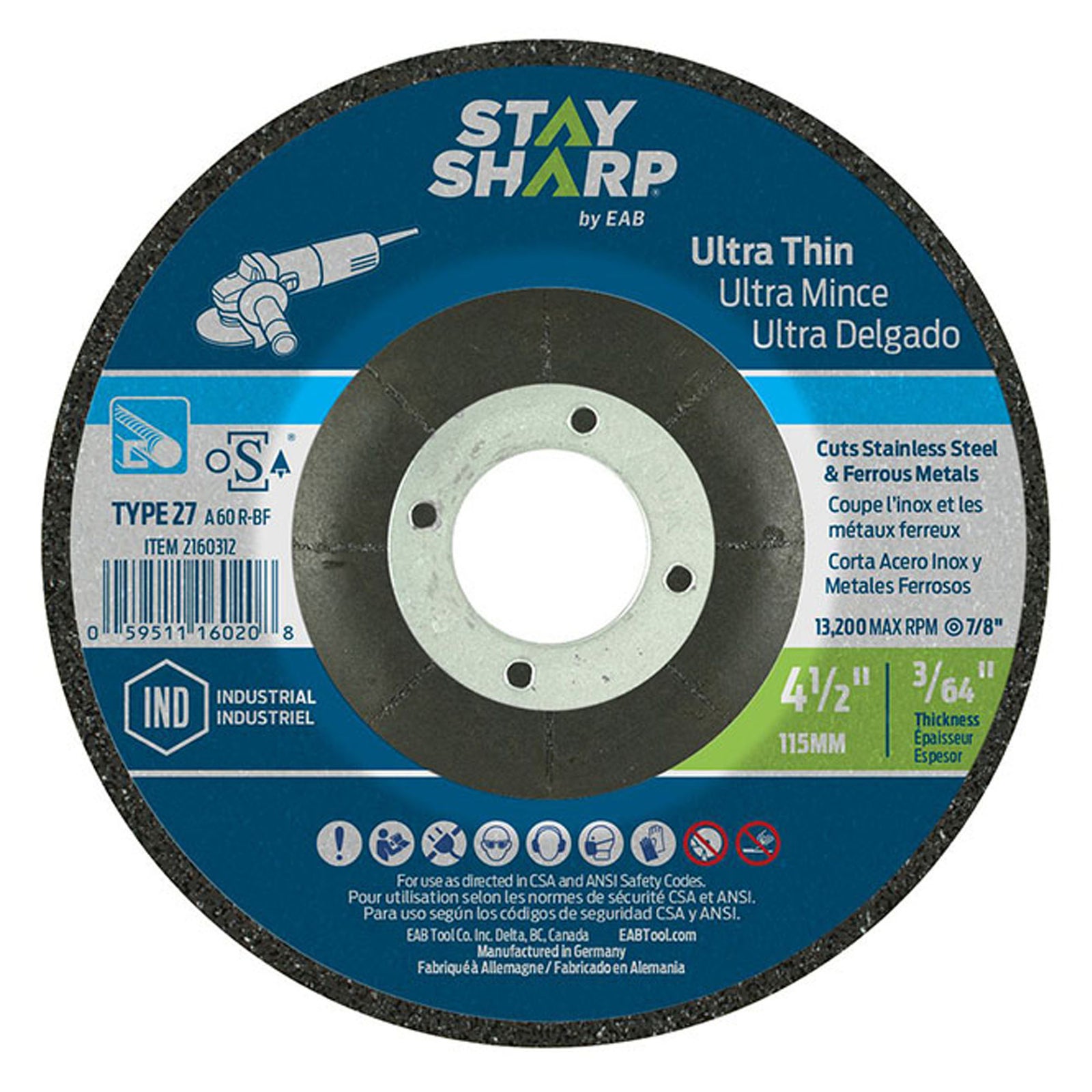 Meule Stay Sharp, pour coupe de métal, 4-1/2'' X 3/64'' X 7/8"
