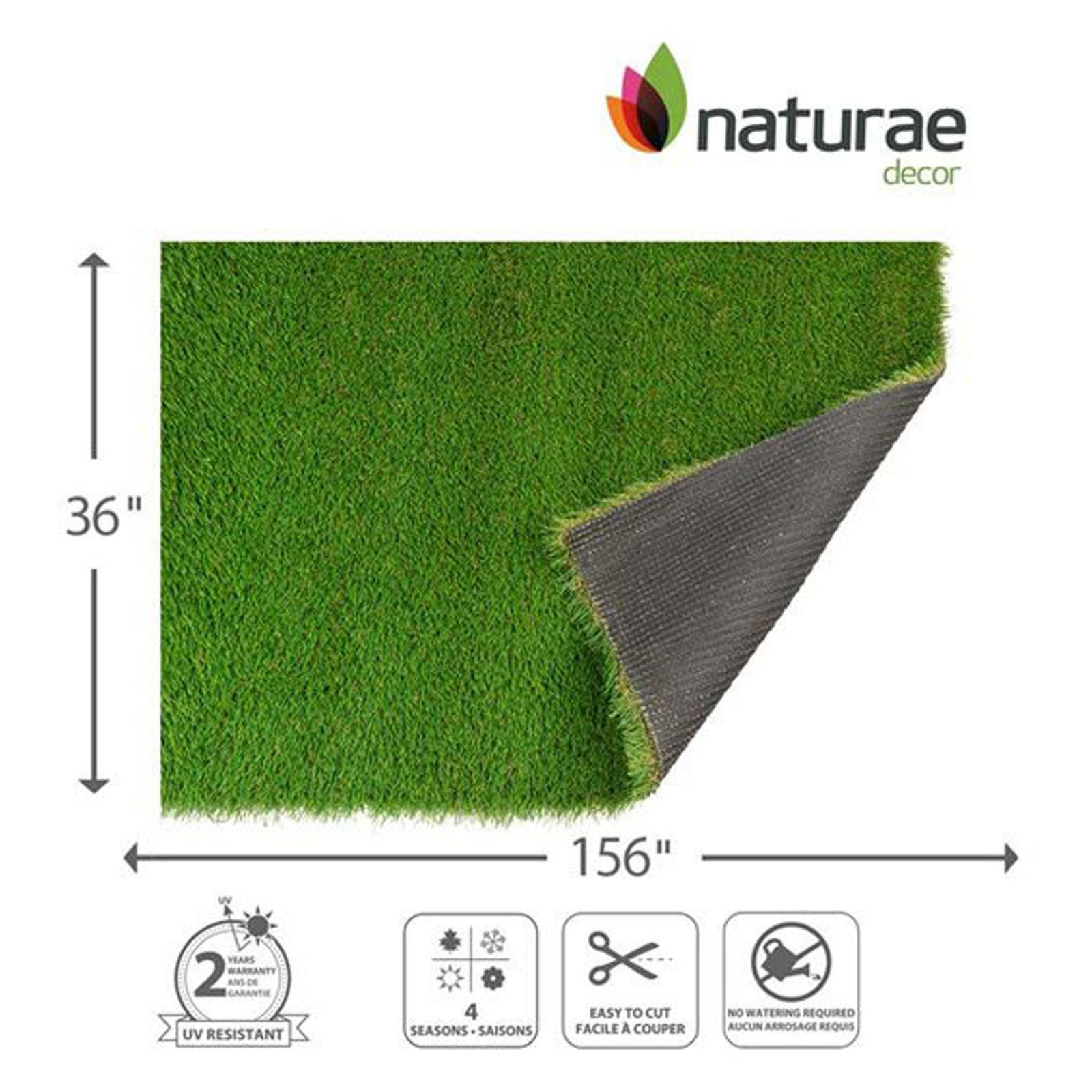 Rouleau de tapis gazon sybthétique, vert, 36'' x 156''