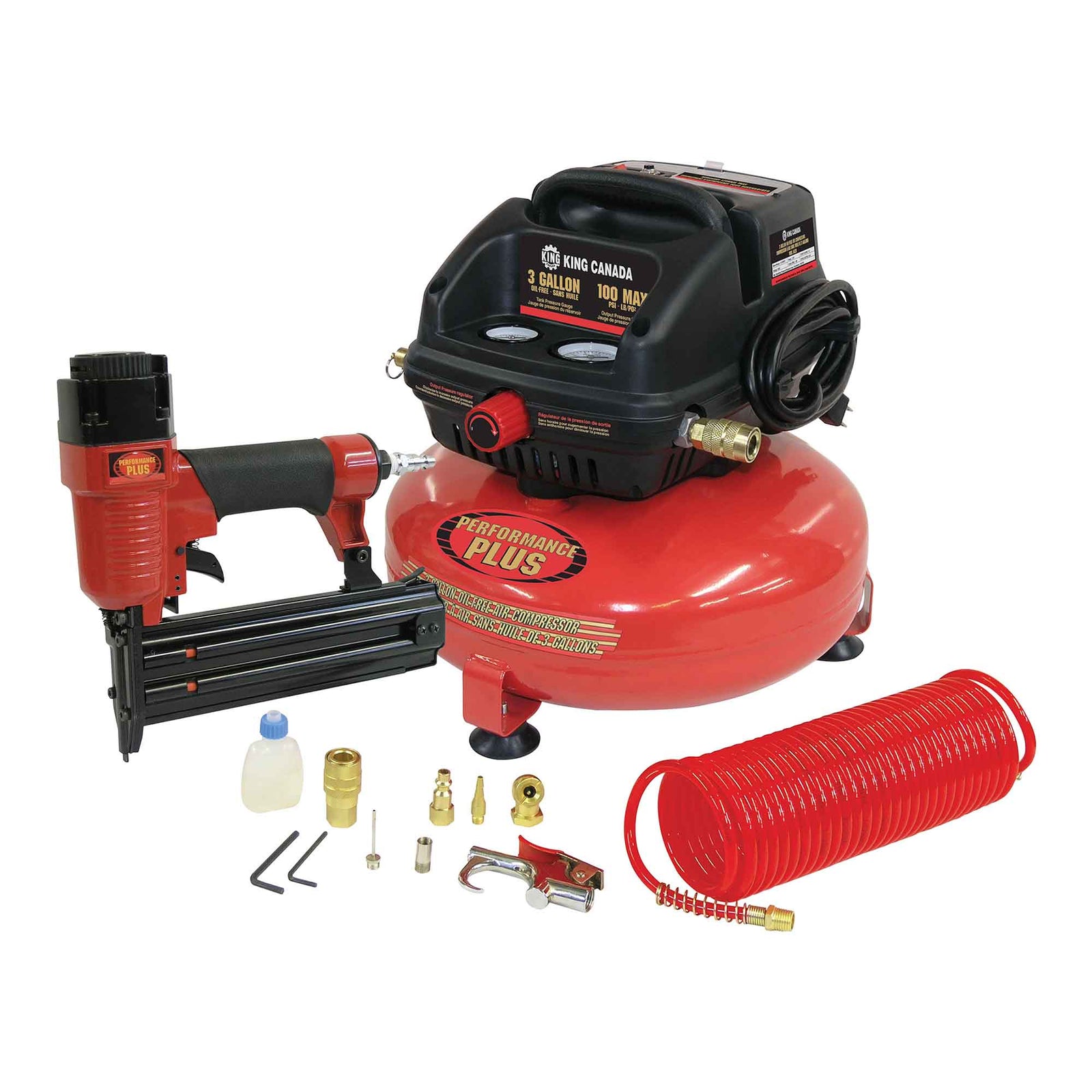 Ensemble d'un compresseur à air sans huile avec cloueuse, 3 gallons