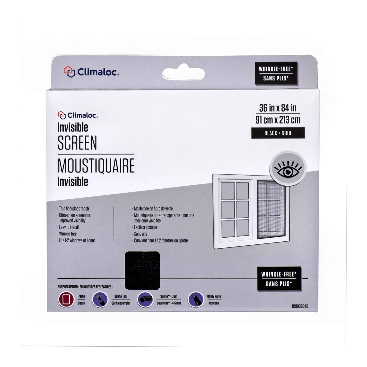 Moustiquaire en fibre de verre invisible de 36&#39;&#39; x 84&#39;&#39;, noire