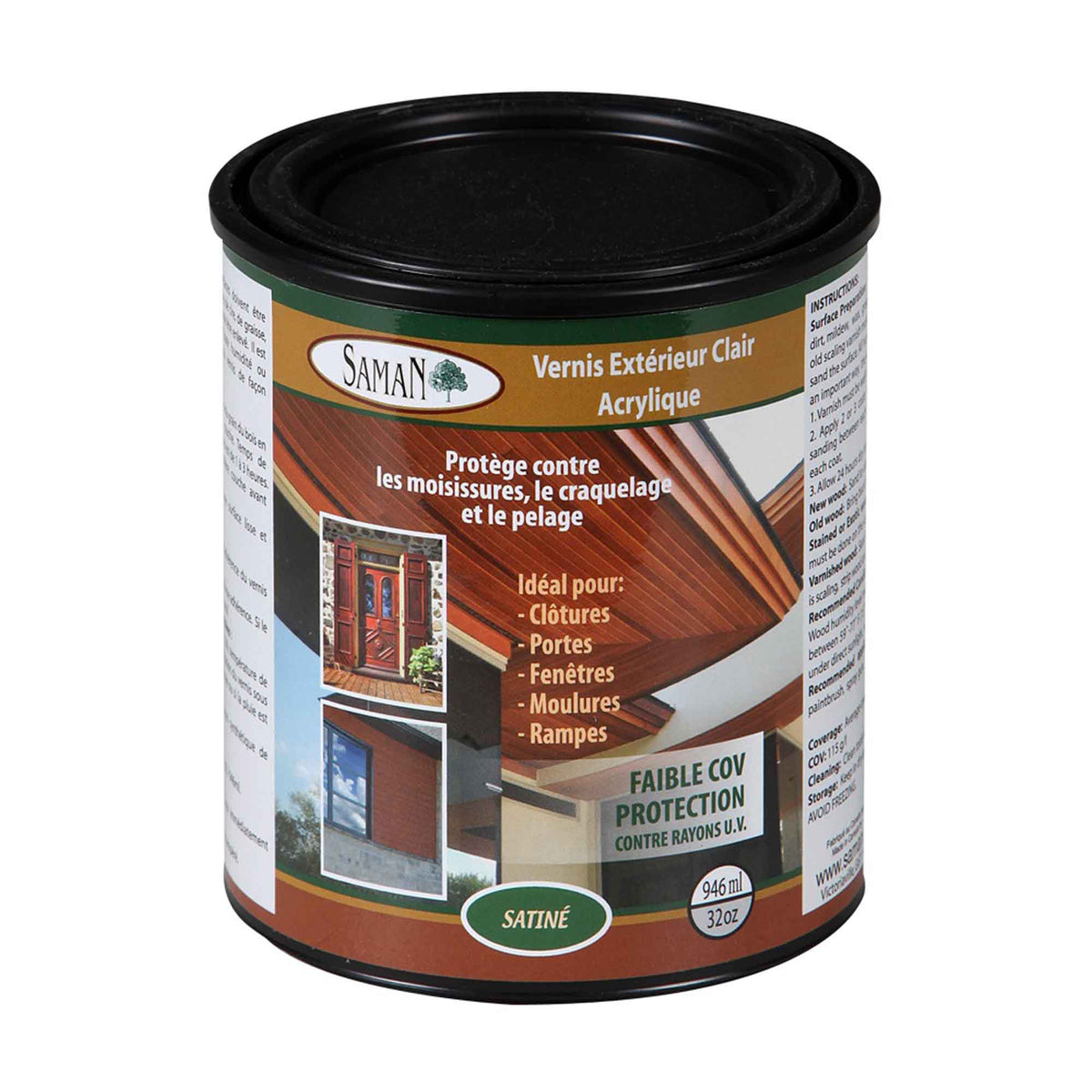 Vernis extérieur clair à l&#39;acrylique satiné, 946 ml            