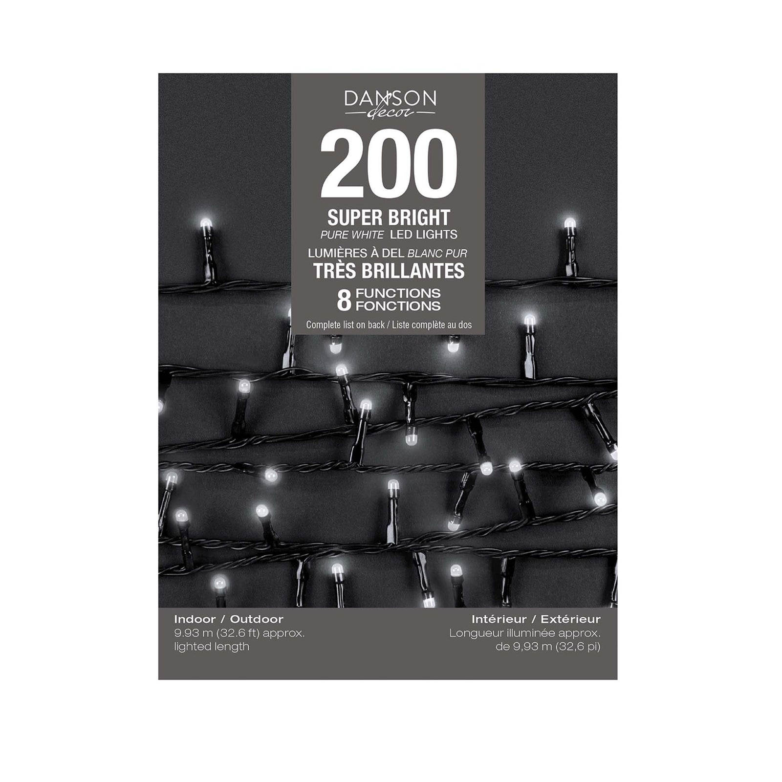 Ensemble de 200 lumières DEL F5 très brillantes à éclairage blanc pur, 36,6'