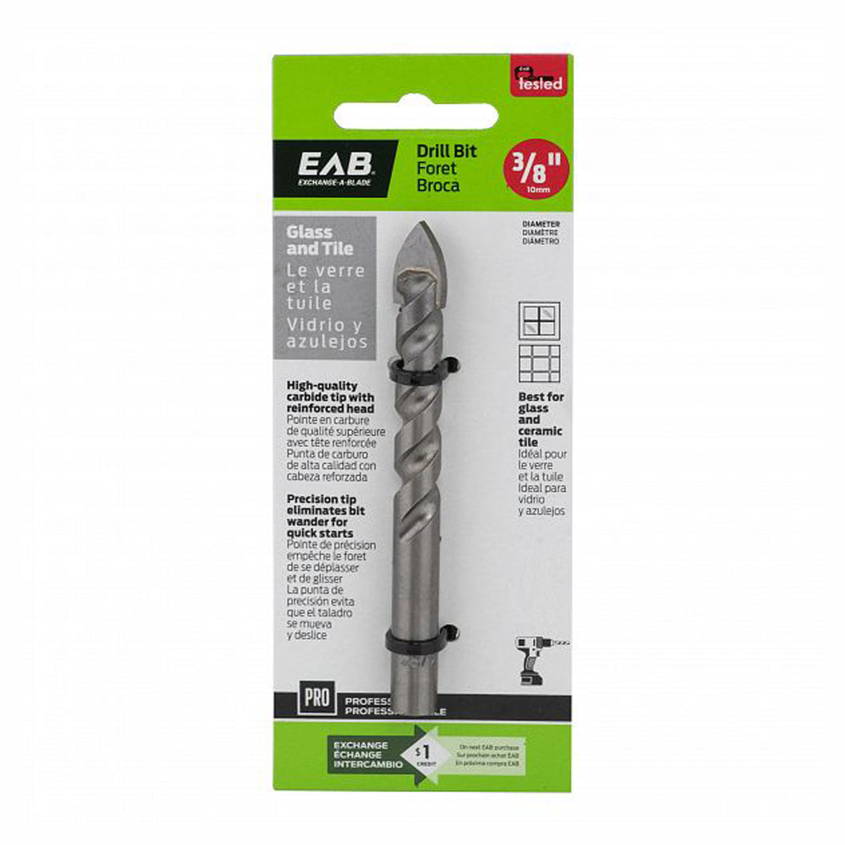 Mèche, foret pour le verre et la tuile, 3/8''