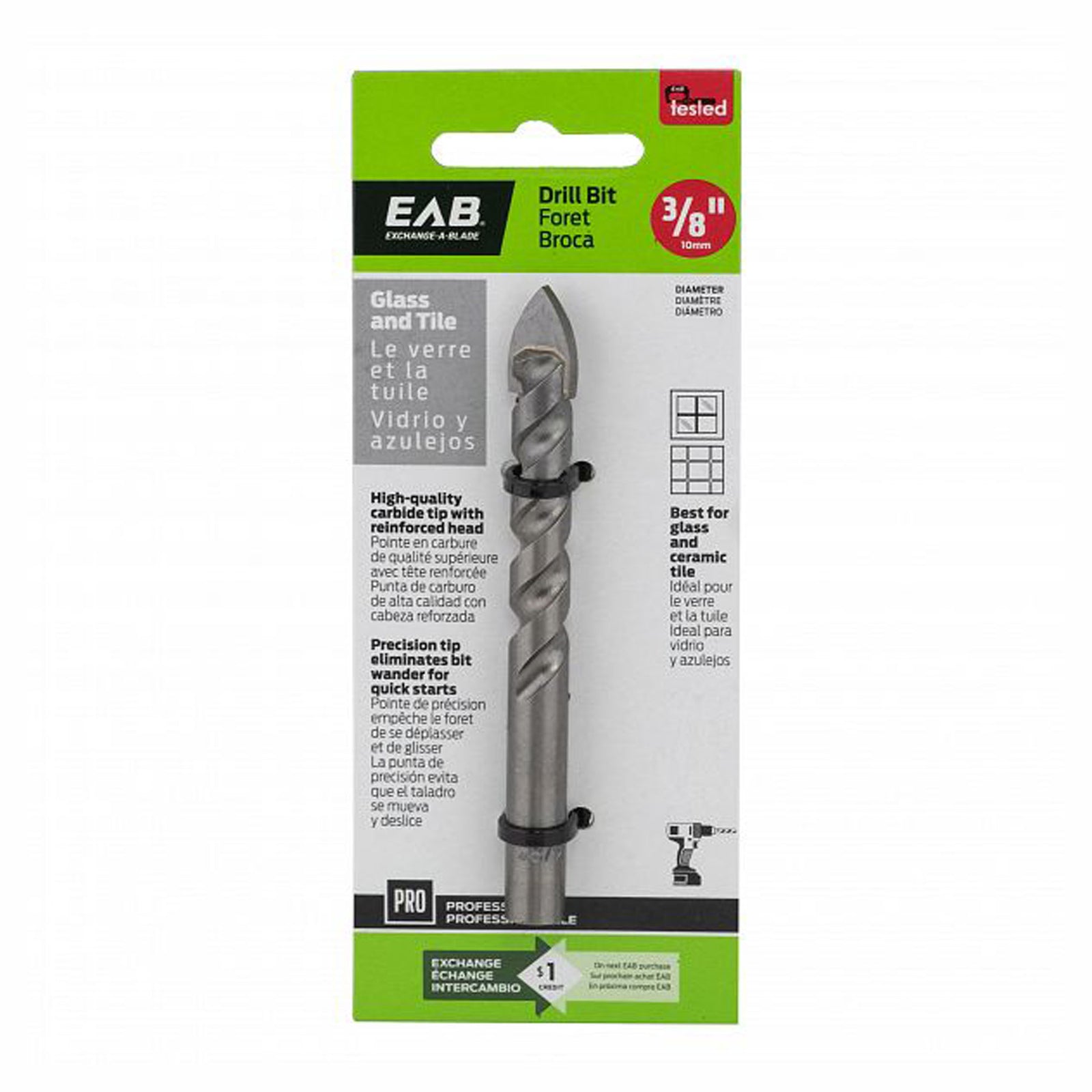 Mèche, foret pour le verre et la tuile, 3/8''