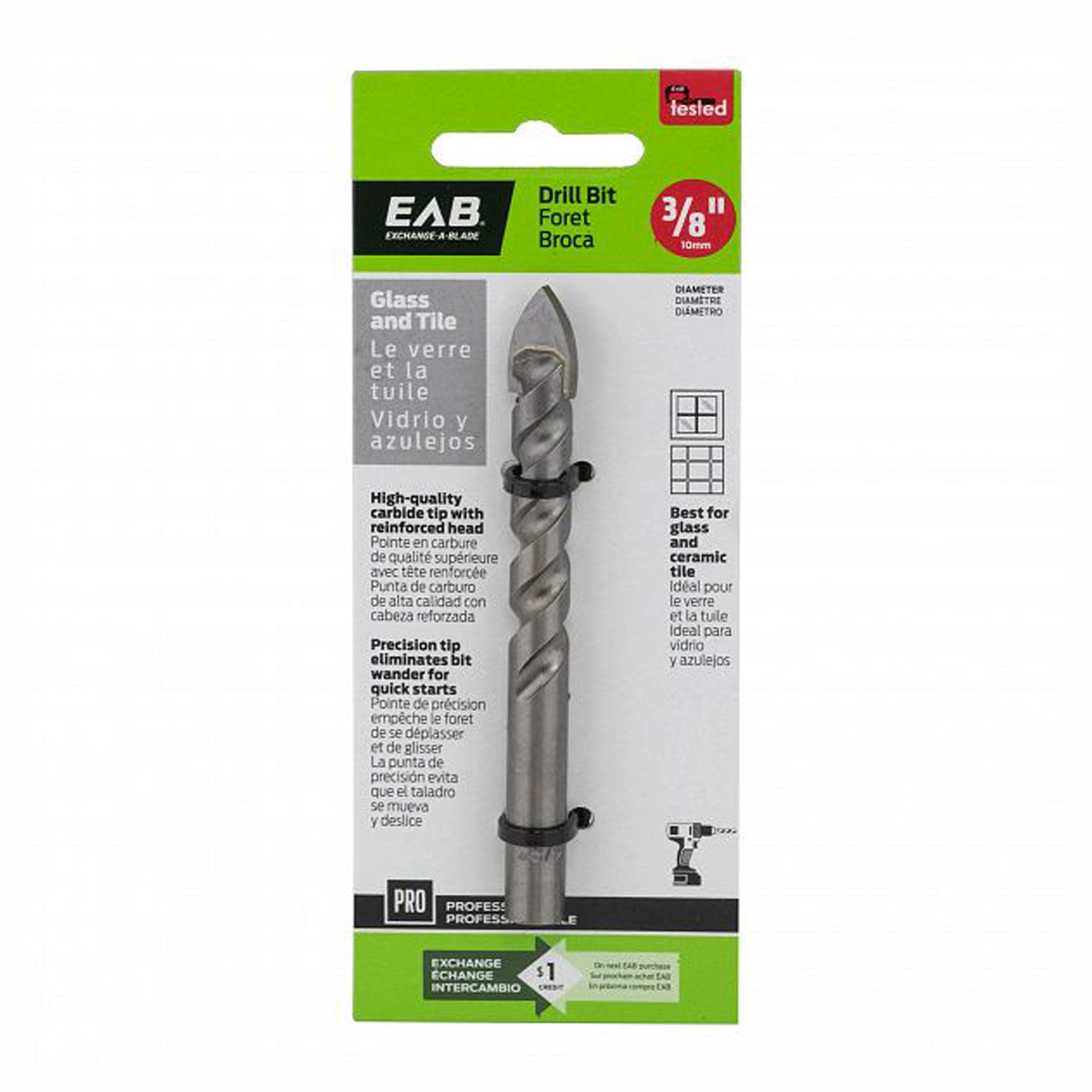 Mèche, foret pour le verre et la tuile, 3/8''