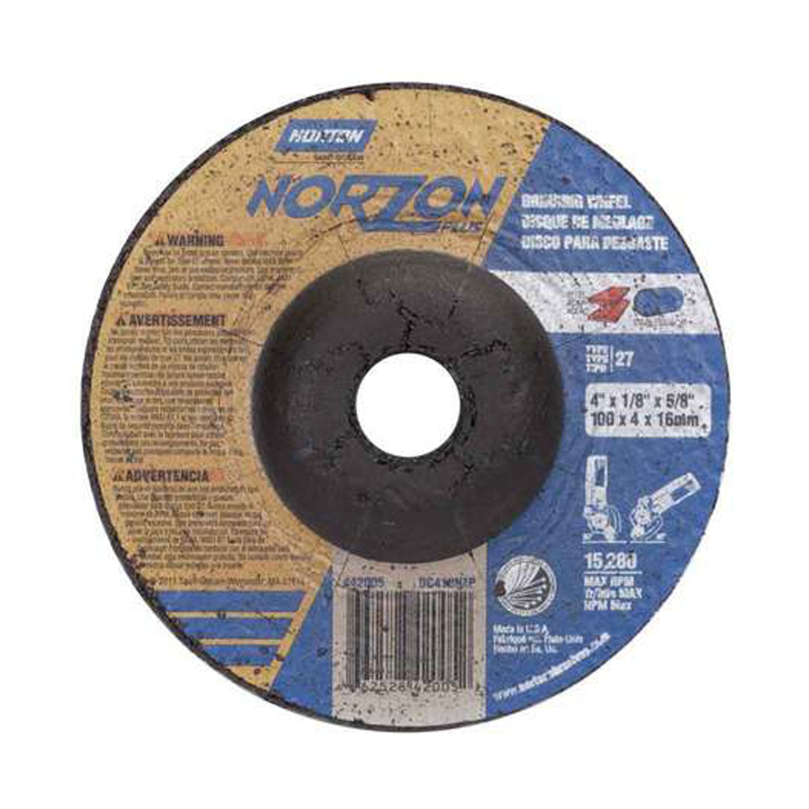 Meule abrasive, moyeu déporté, T27, 5'' X 1/4''  X 5/8''