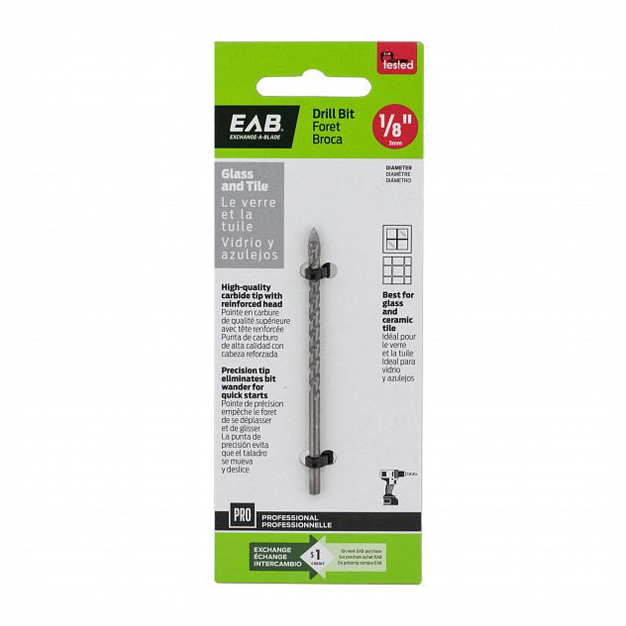 Mèche, foret pour le verre et la tuile, 1/8''