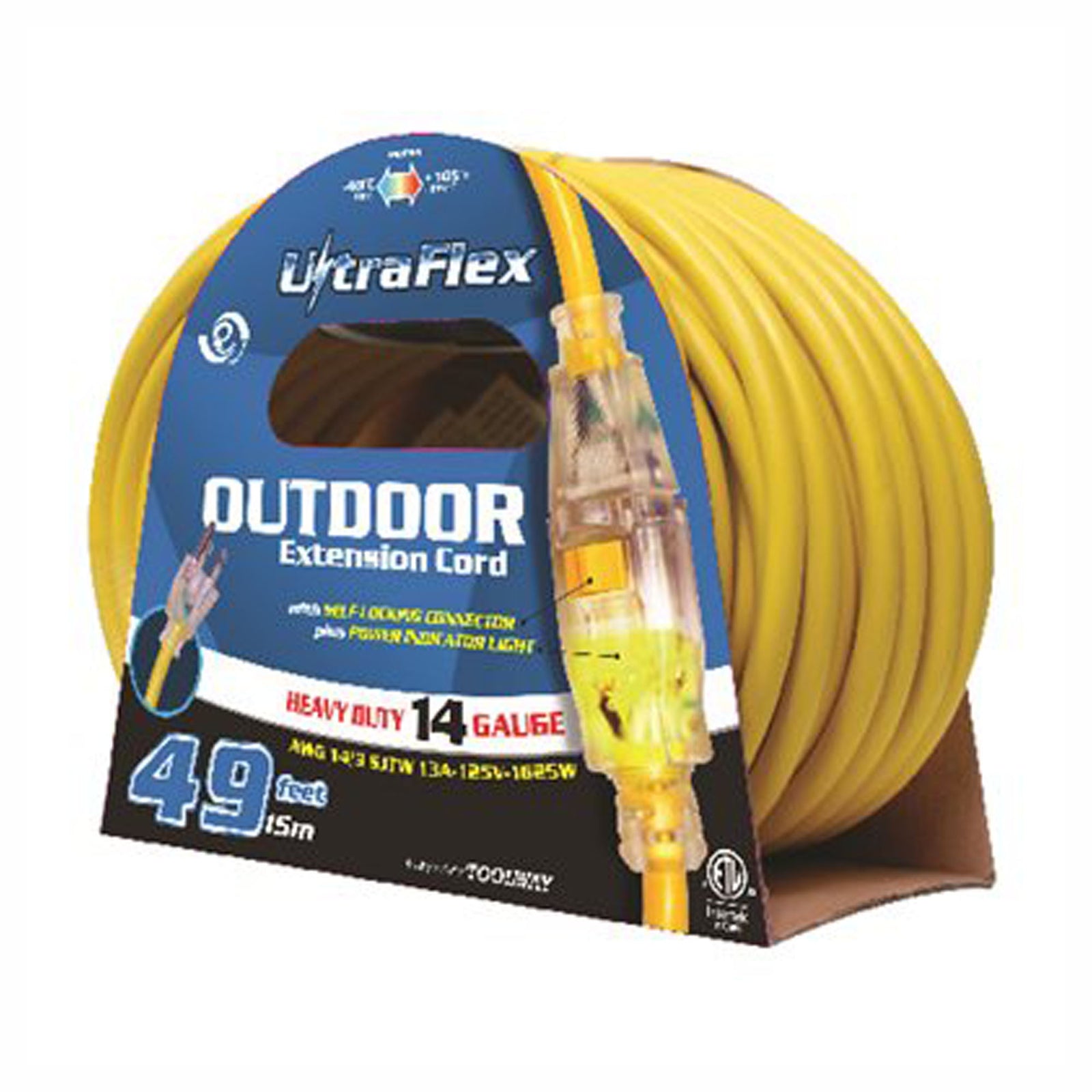 Rallonge électrique extérieure jaune, calibre 14/3, 50'