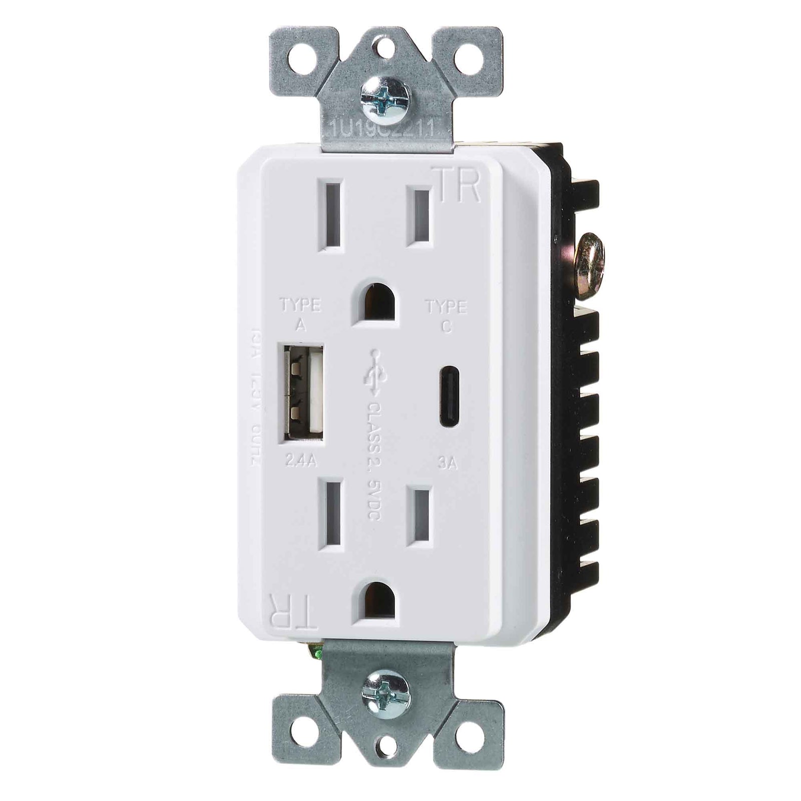 Prise double 15 A avec prise USB-A / USB-C inviolable  blanc