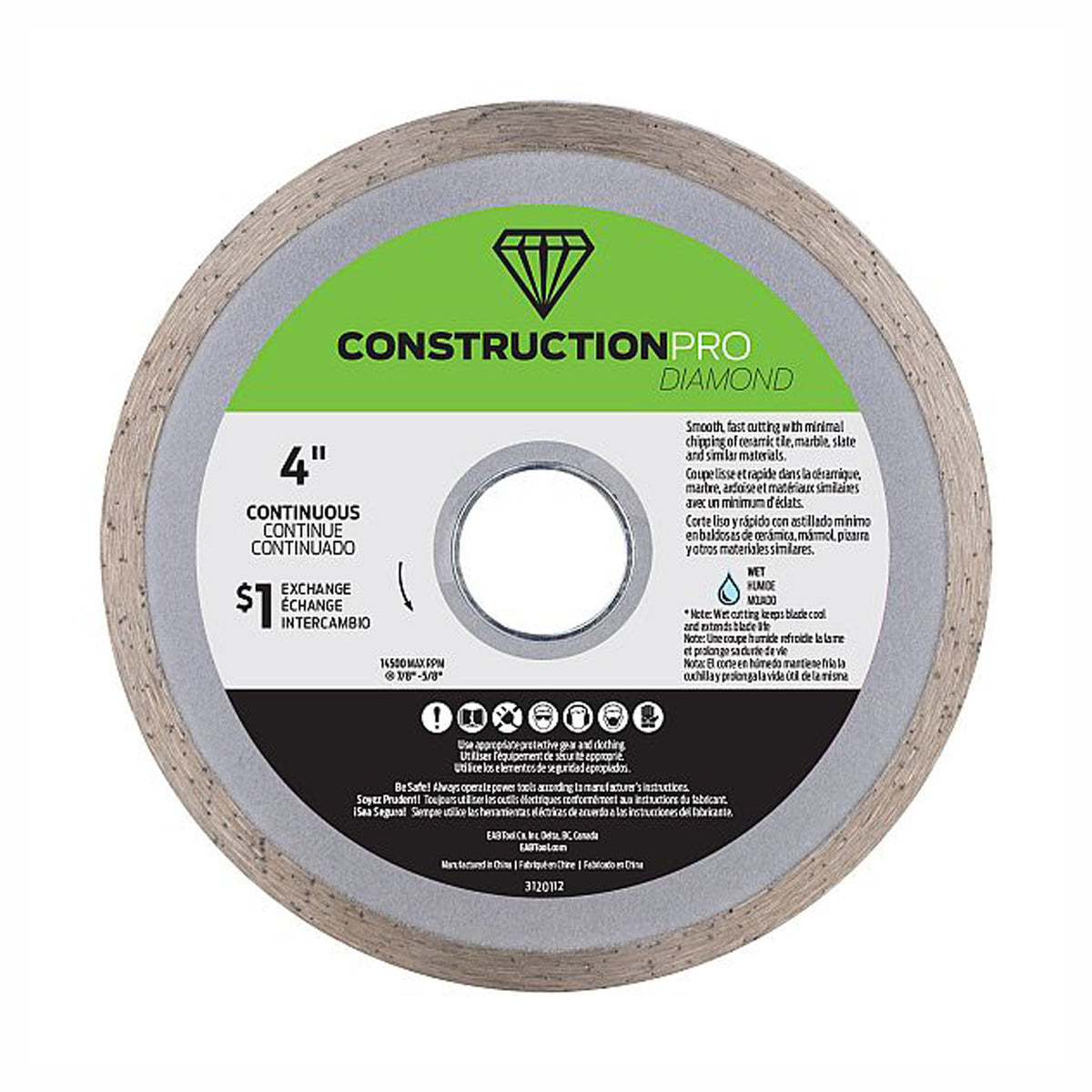 Lame de scie au diamant continue, construction pro, 4''