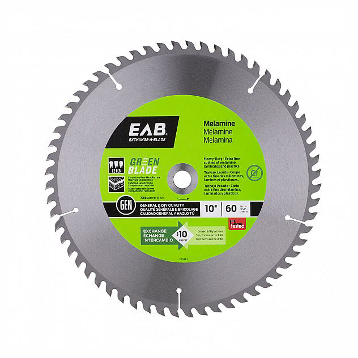 Lame de scie à mélamine, 10'' x 60 dents