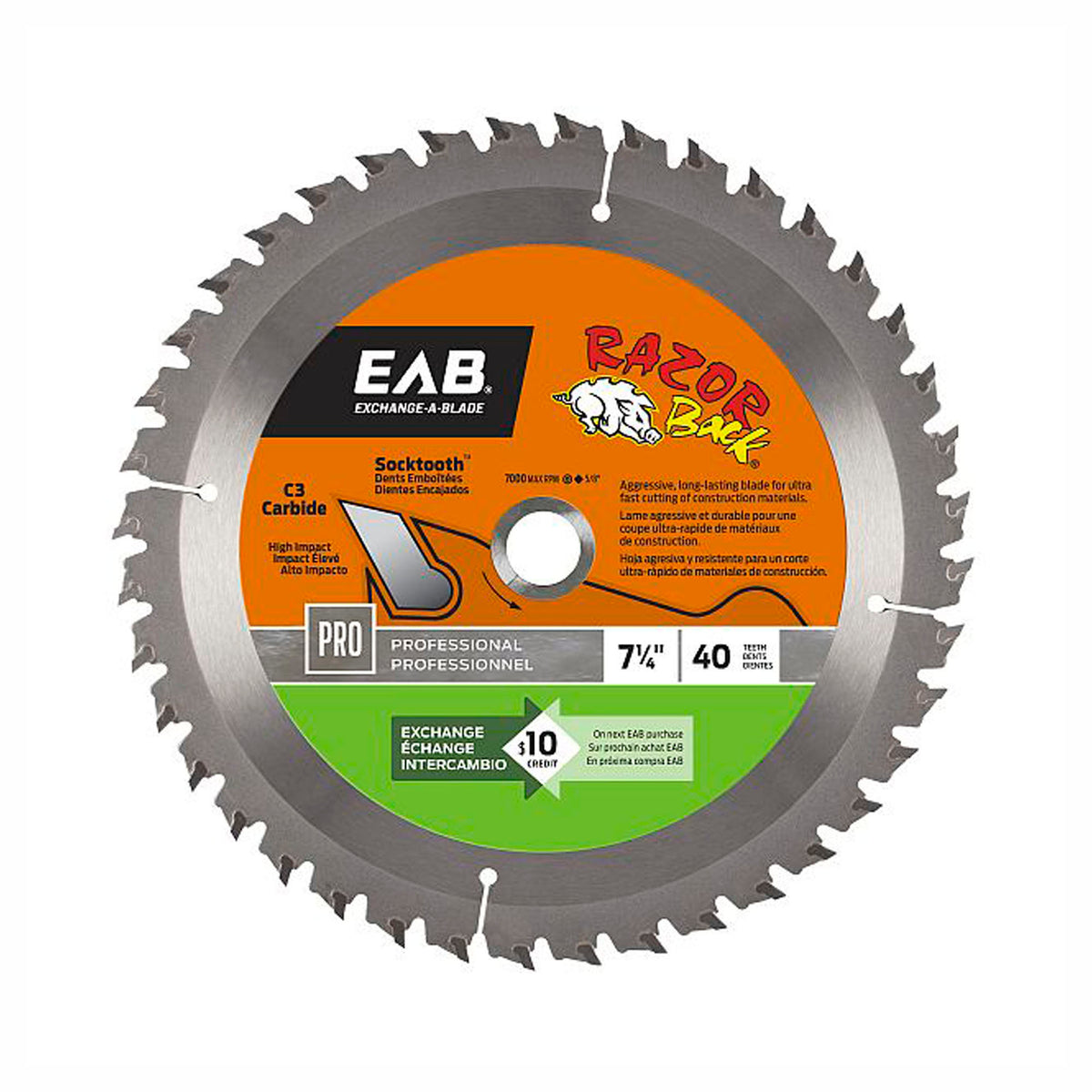 Lame de scie circulaire au carbure, Razor back, 7-1/4'' x 40 dents