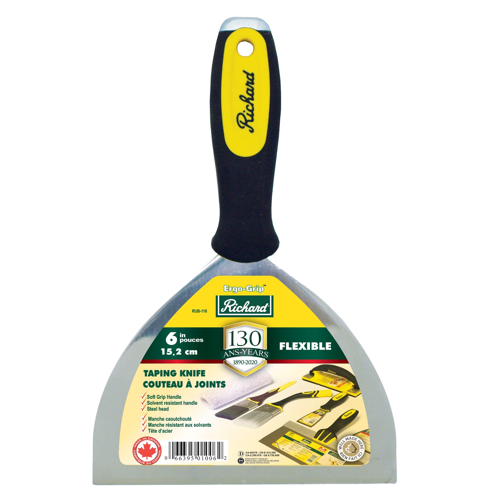 Couteau à joints Ergo-Grip avec tête en acier, lame carbone flexible de 6'' (15,2 cm)