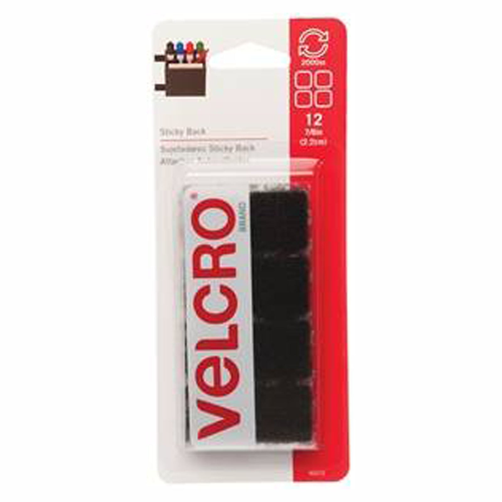 Carré, préencollé de velcro, noir, 7/8'' (emballage de 12)