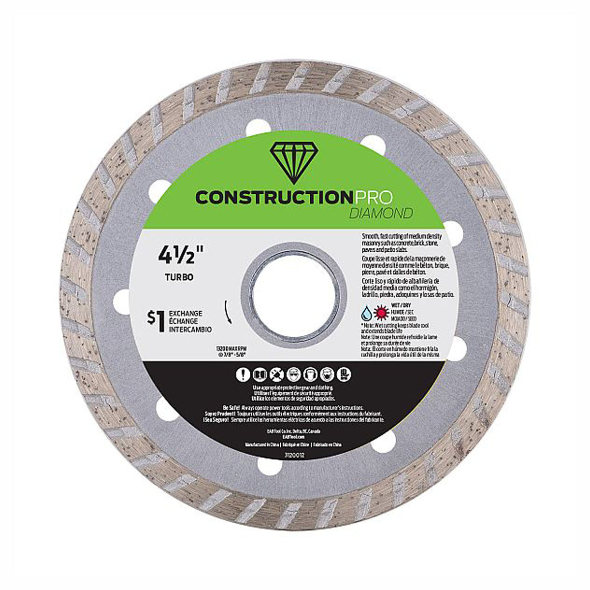 Lame de scie au diamant turbo pour béton, construction pro, 4-1/2''