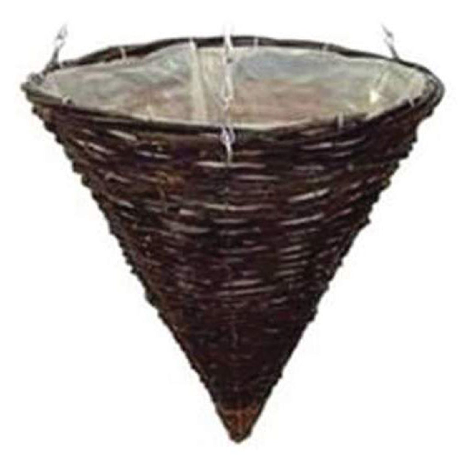Pot en rotin rond, suspendu, conique, brun 12''