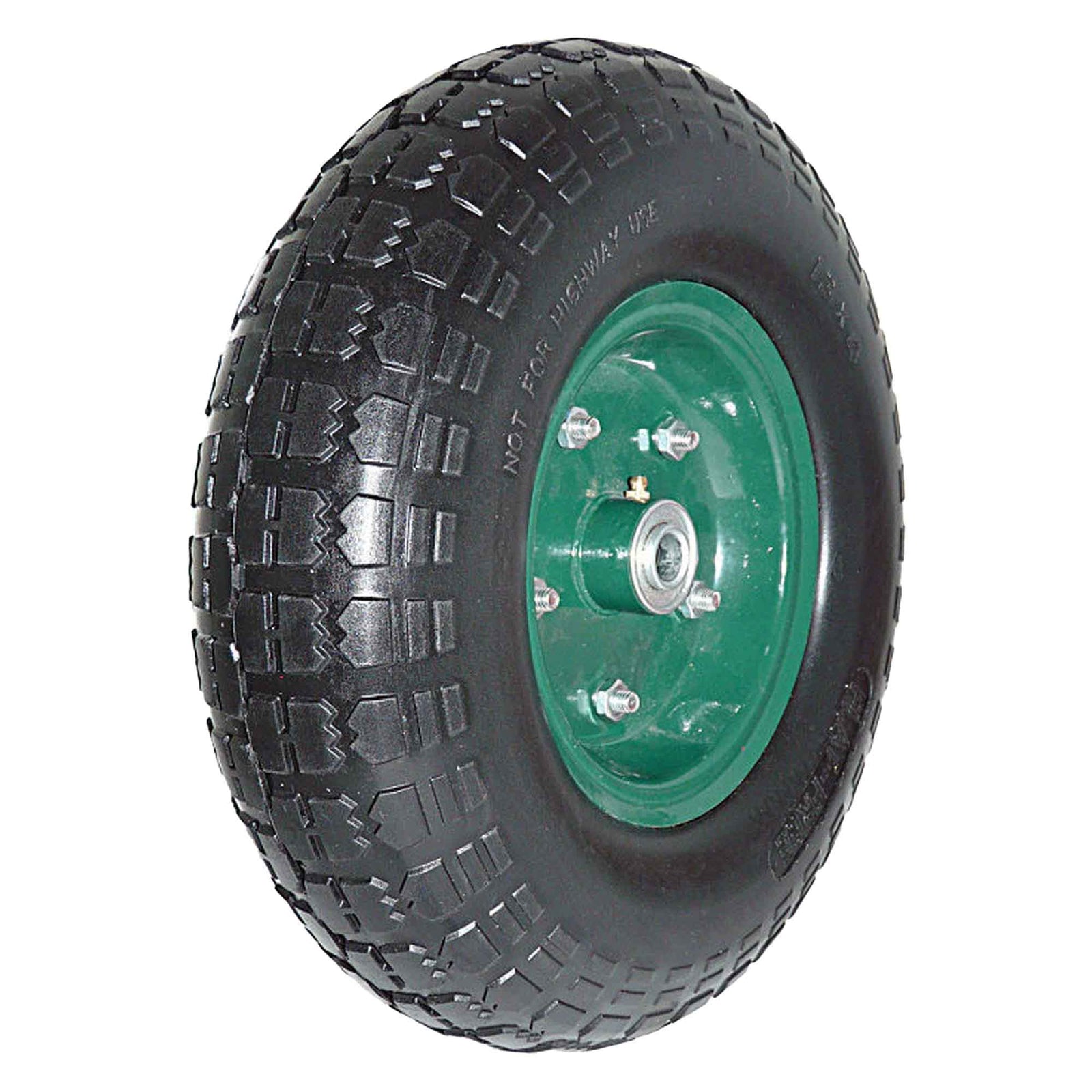 Roue increvable en métal vert décentré pneu à crampons, 13''