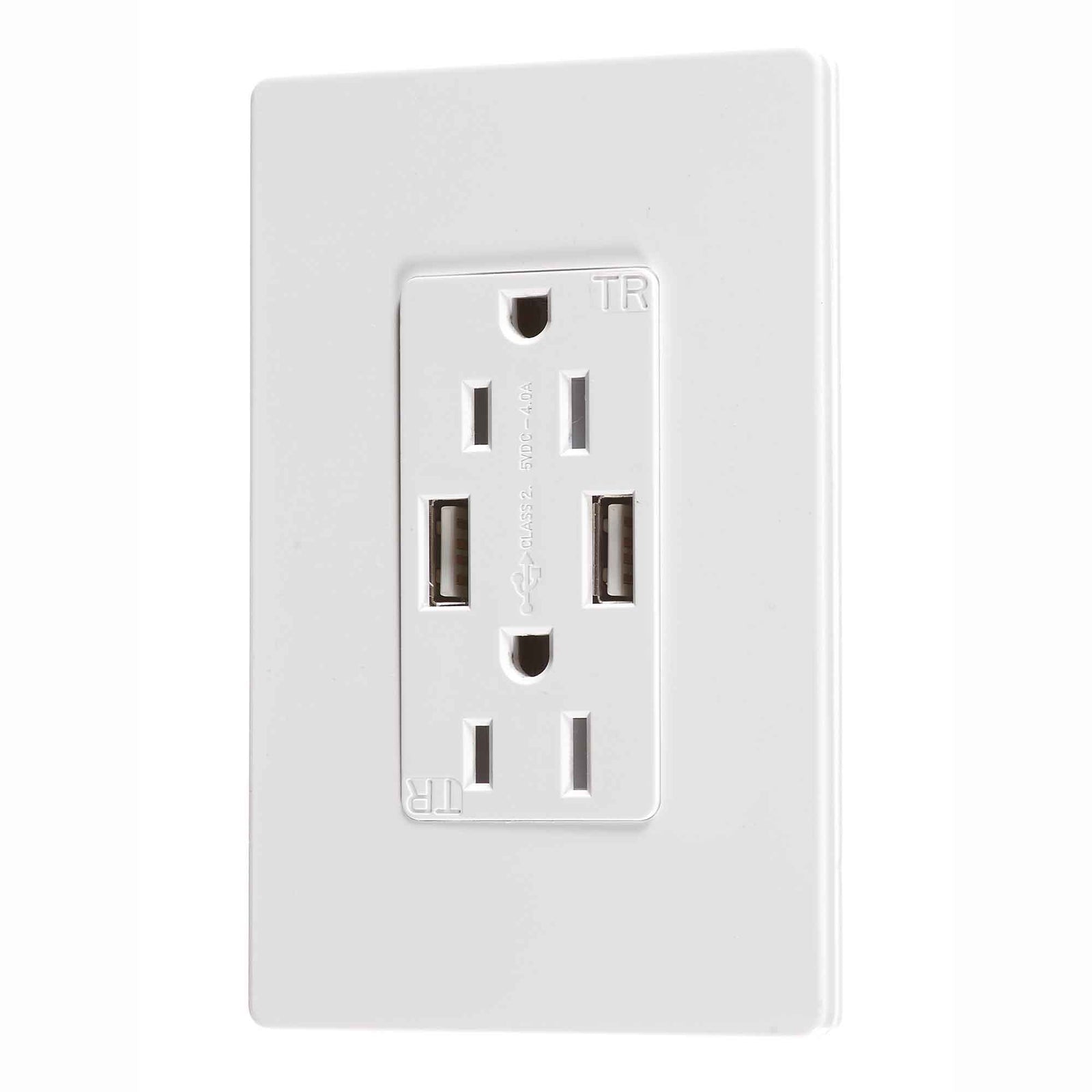 Prise double inviolable avec USB blanc, 15 A