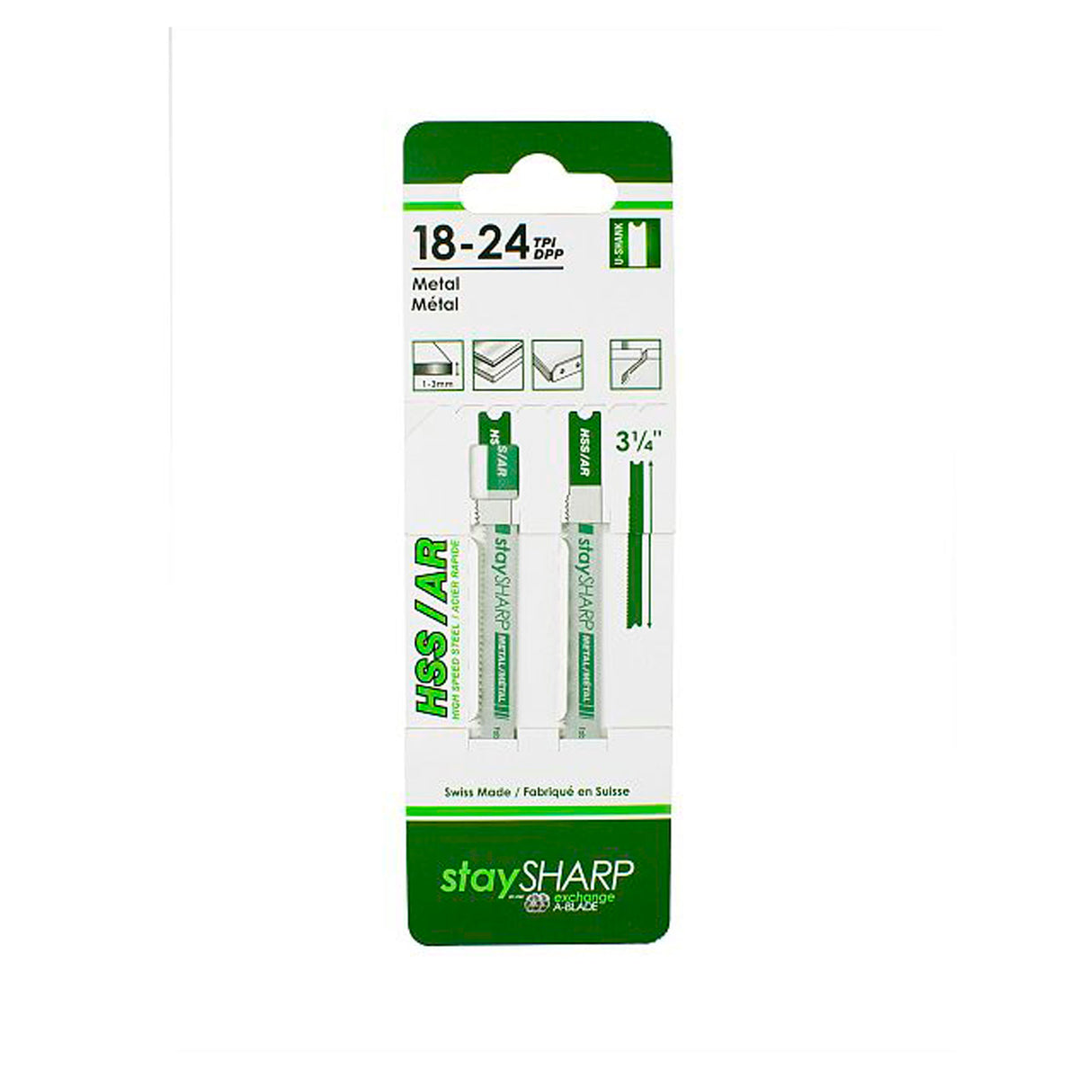 Lame de scie sauteuse, métal, tige U, 3-1/4&#39;&#39; x 18/24 dents (emballage de 2)