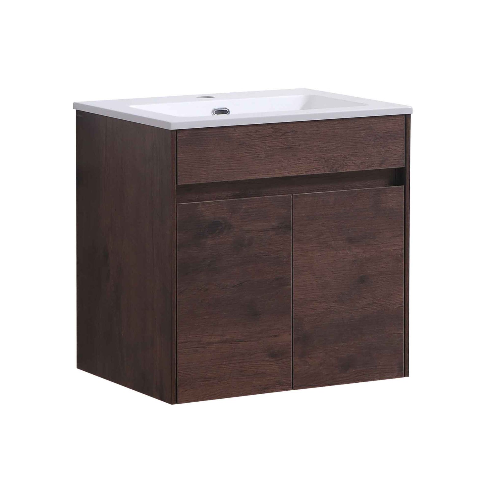 Vanité salle de bain murale avec lavabo blanc 20'', bois de rose