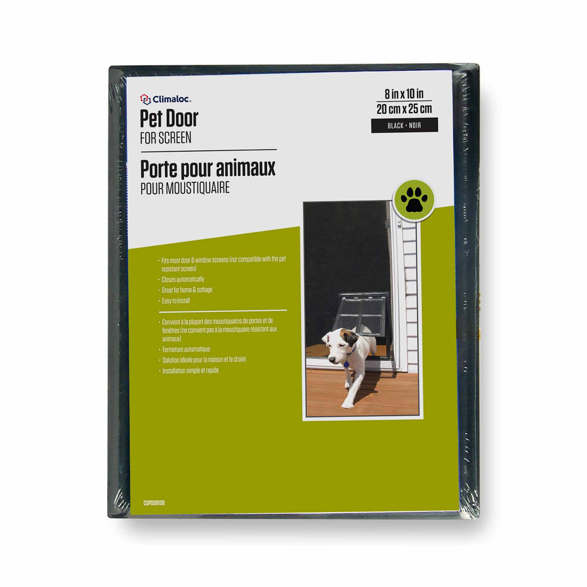 Porte pour animaux pour moustiquaire de 8&quot; x 10&quot;, noire 
